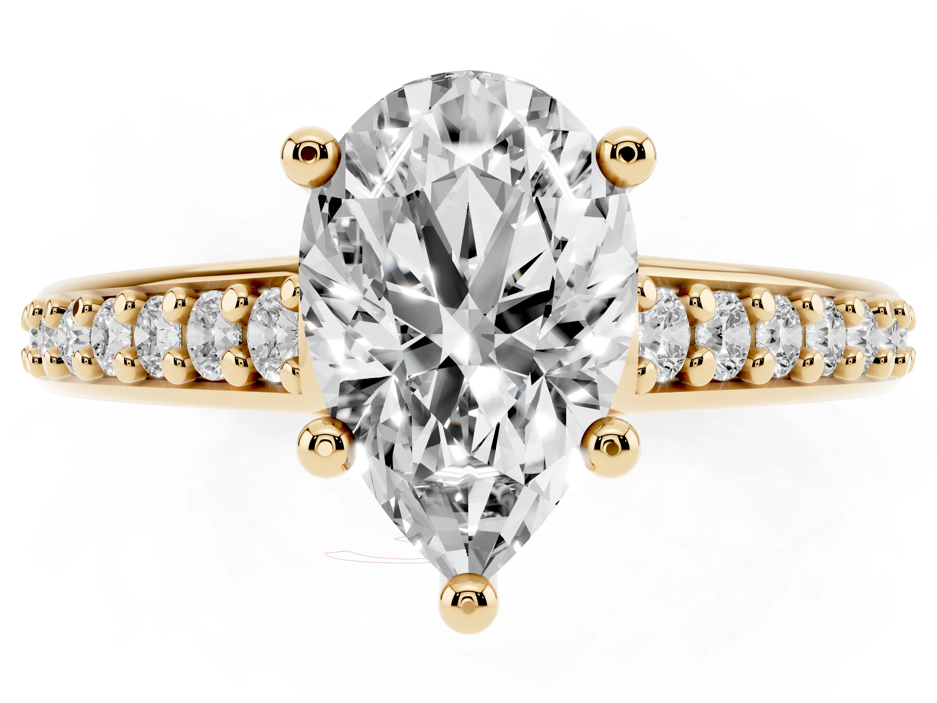 Pear Cut Diamond Prong Set Solitaire Engagement Ring Set in Yellow gold with Pavé Band