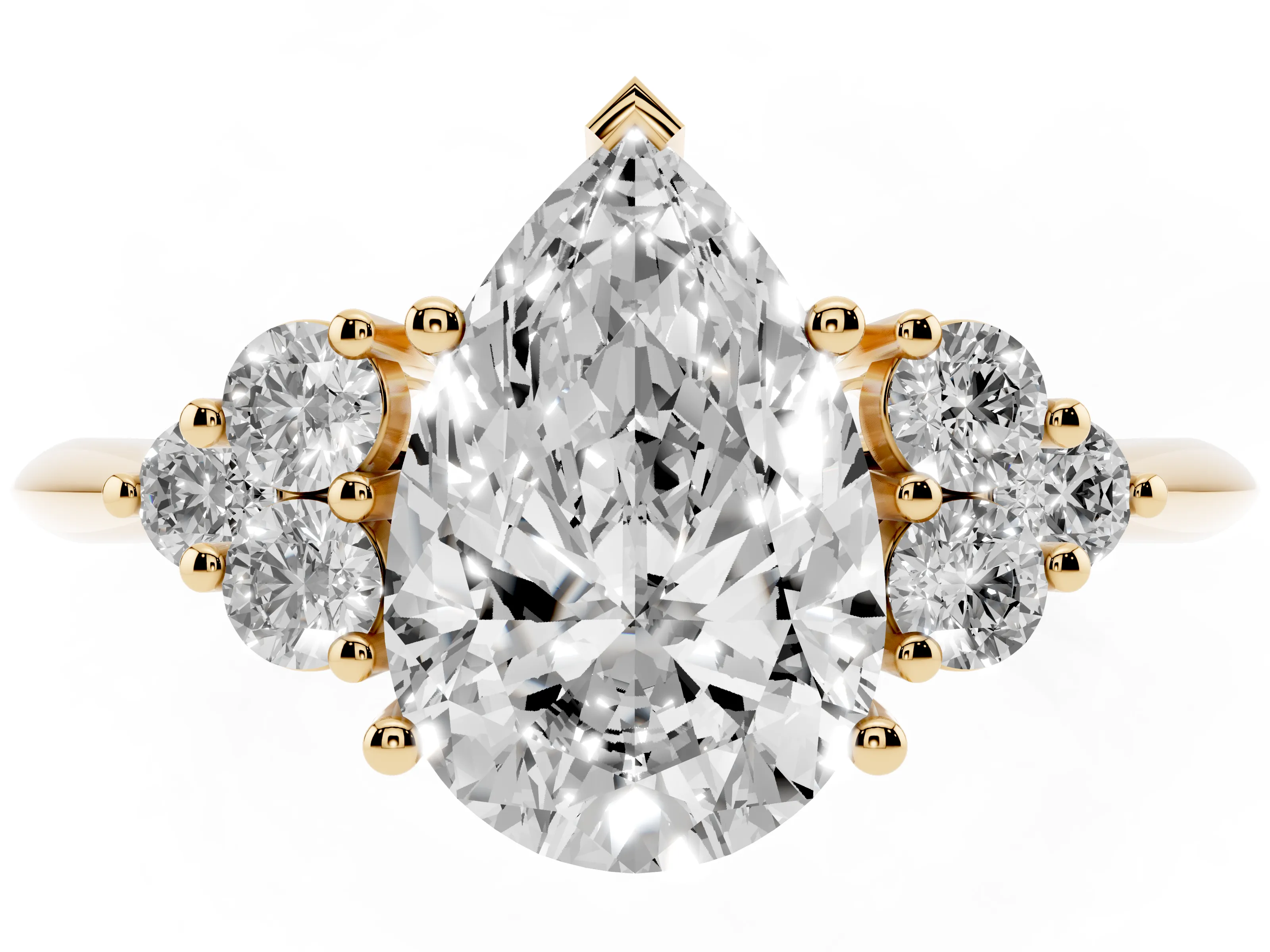 Pear Cut Diamond Cluster Ring Set in Yellow gold with Plain Band and Prong Setting