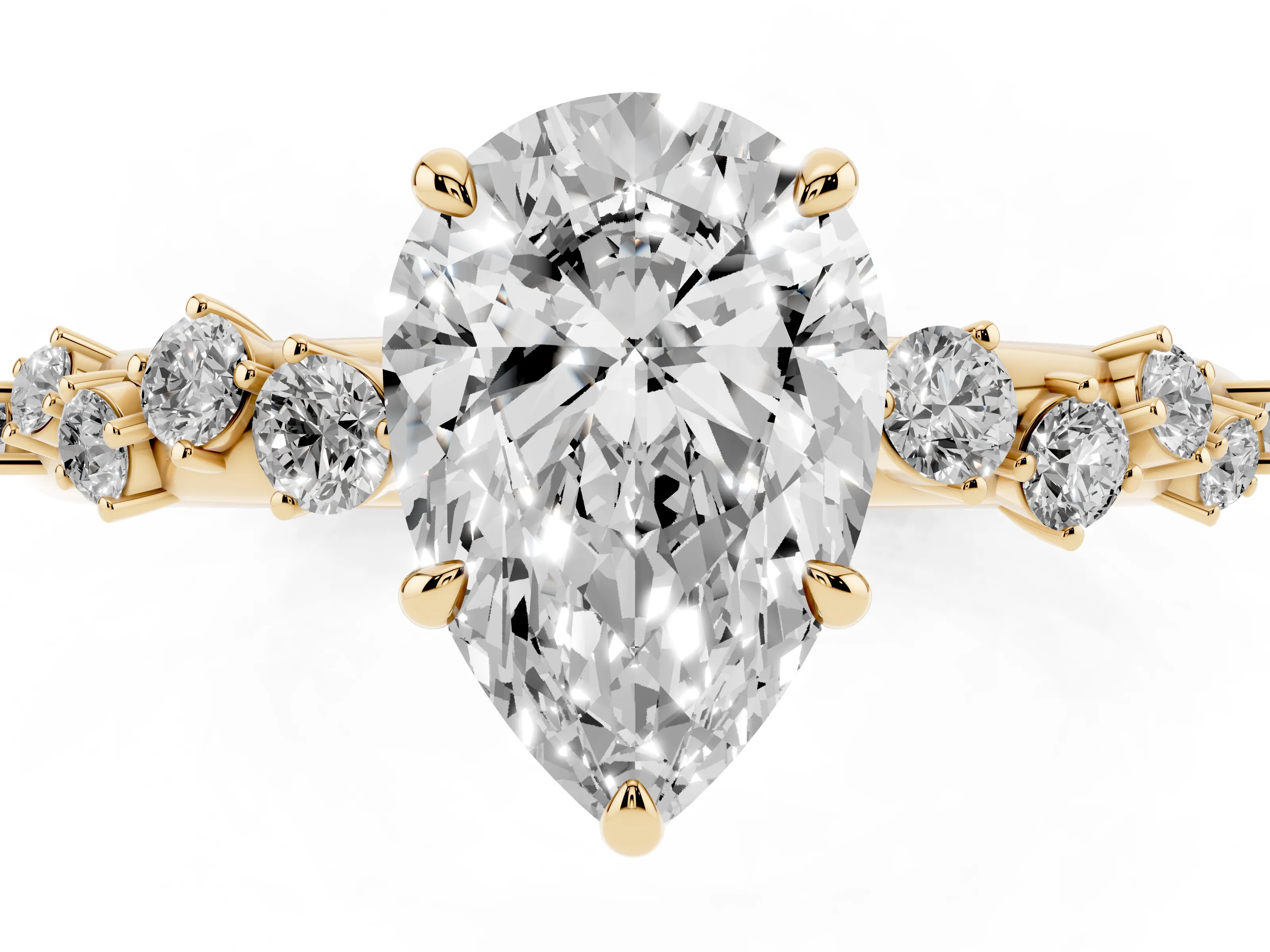 Pear Cut Diamond Cluster Solitaire Ring Set in Yellow gold with Prong Setting