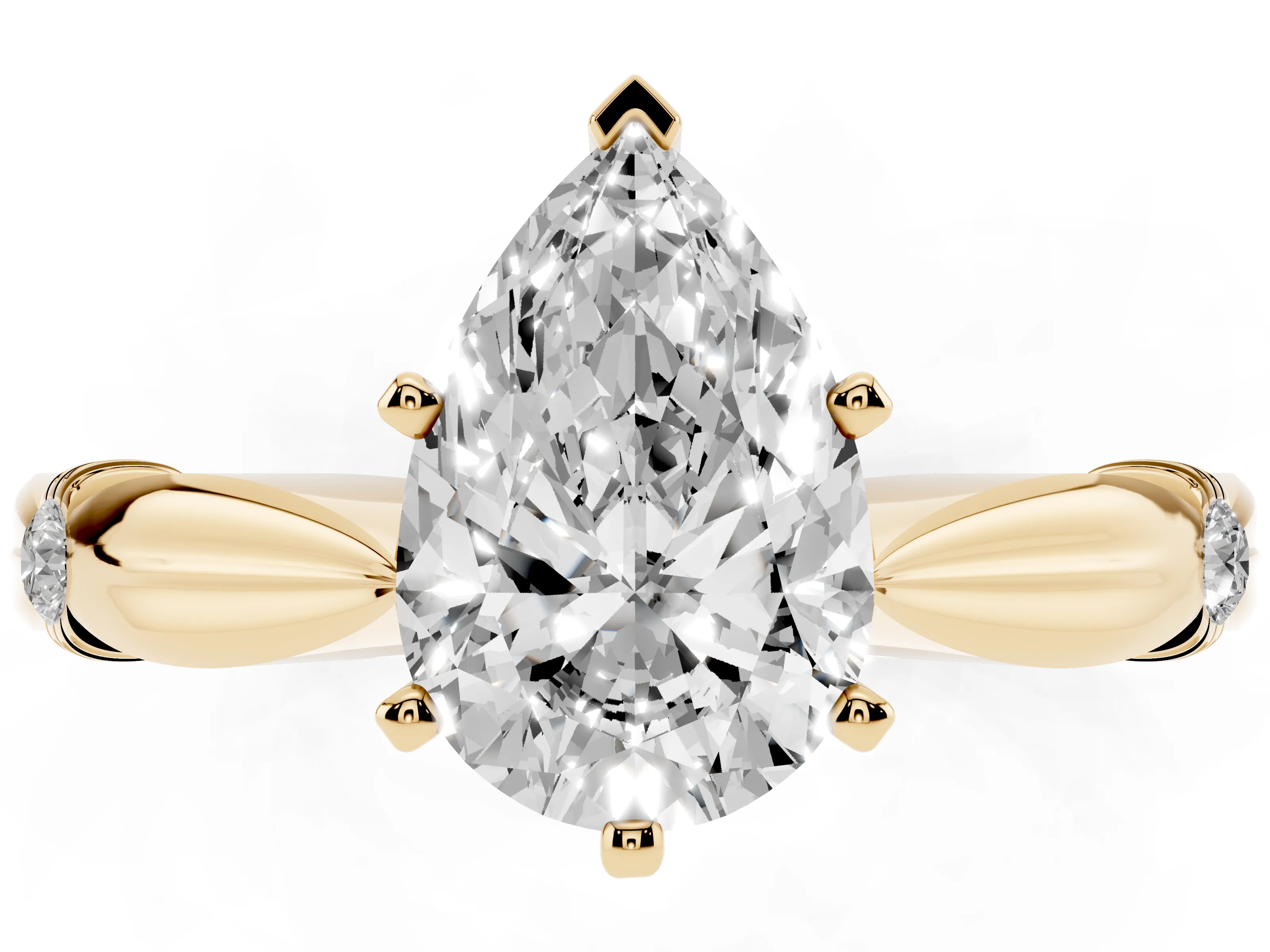 Pear Cut Diamond Solitaire Twisted Band Ring Set in Yellow gold with Accent Stones and Prong Setting