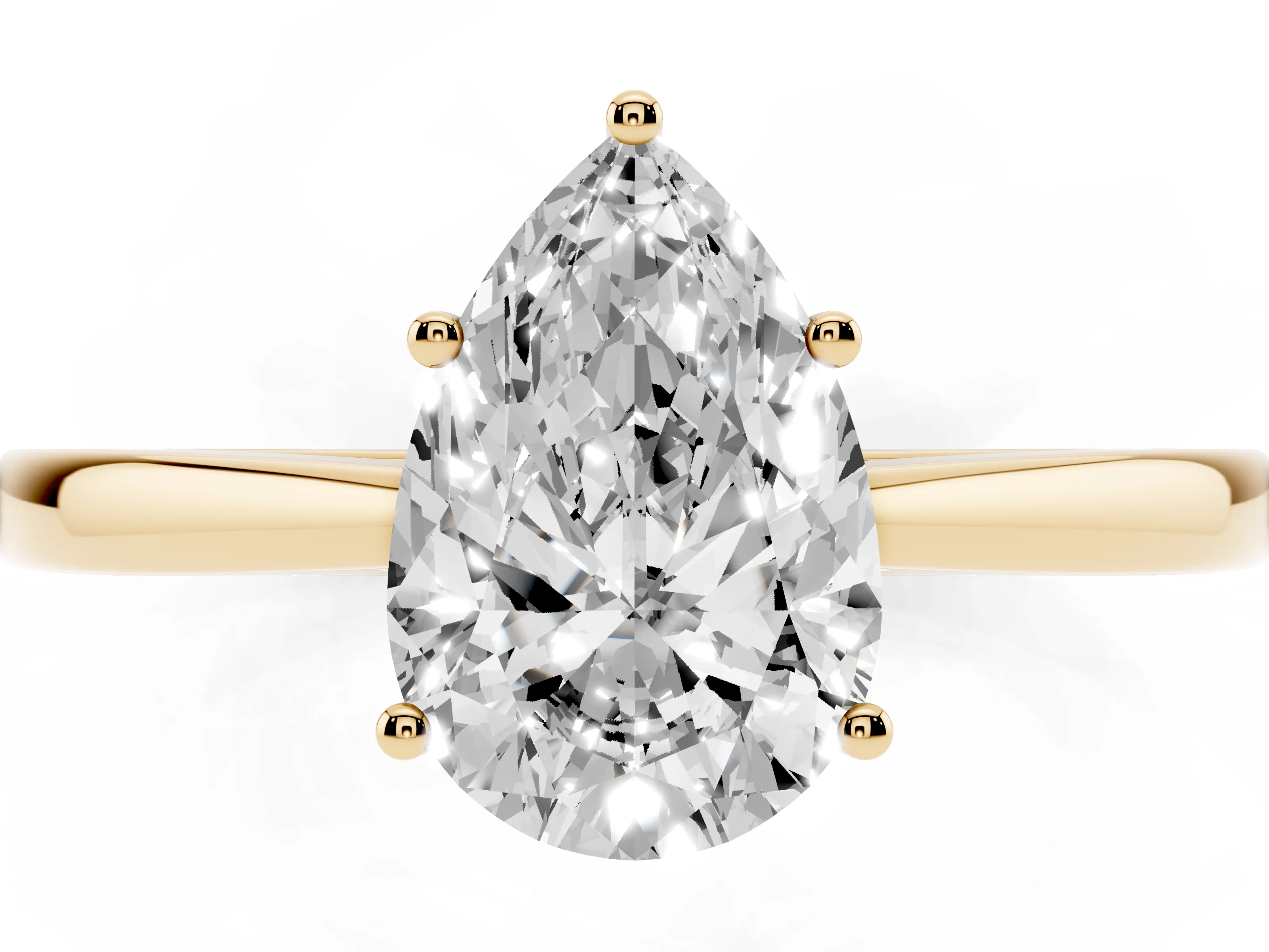Pear Cut Diamond Solitaire Ring Set in Yellow gold with Split Shank and Prong Setting