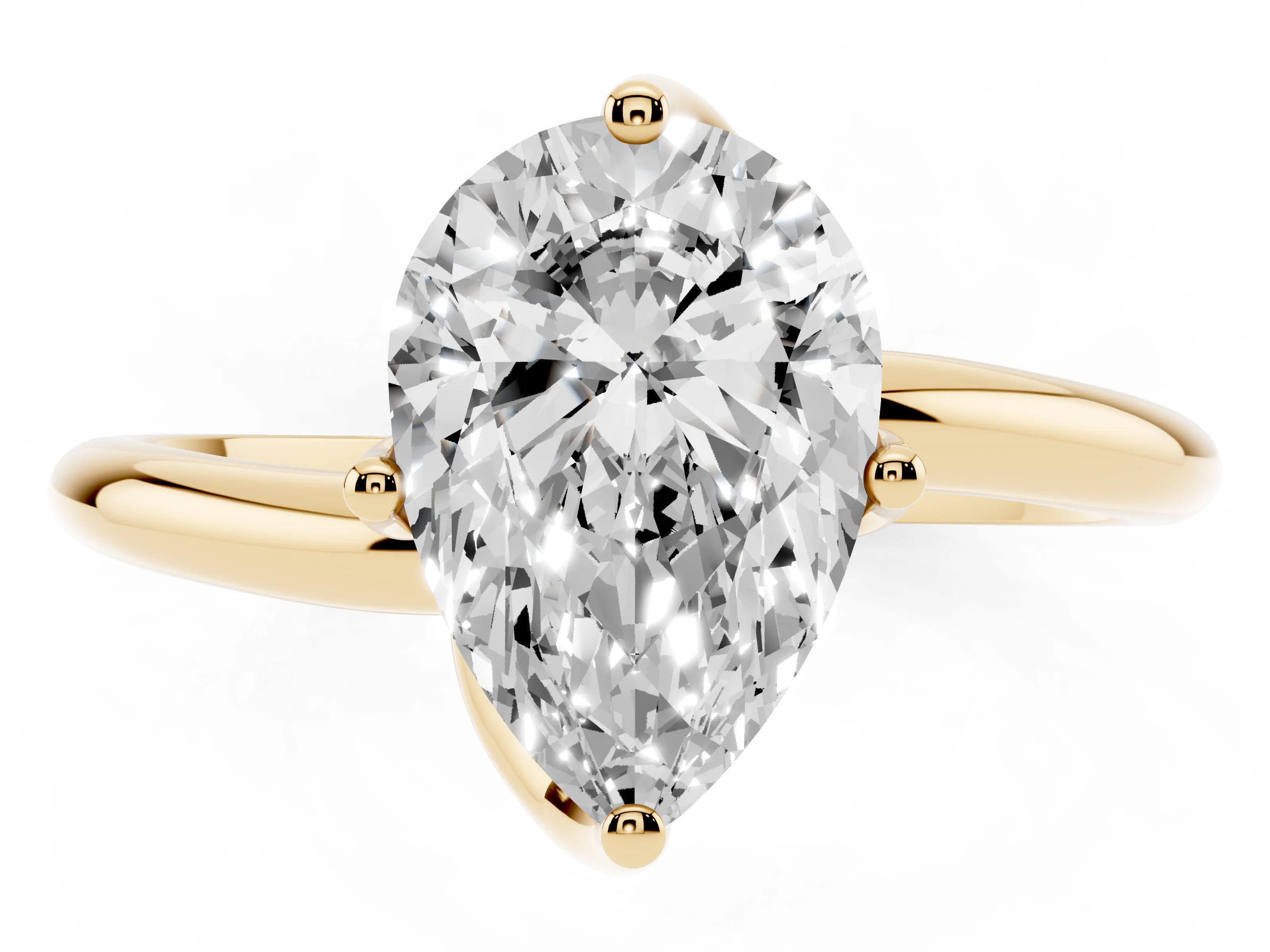 Pear Cut Diamond Solitaire Engagement Ring Set in Yellow gold with Classic Plain Band