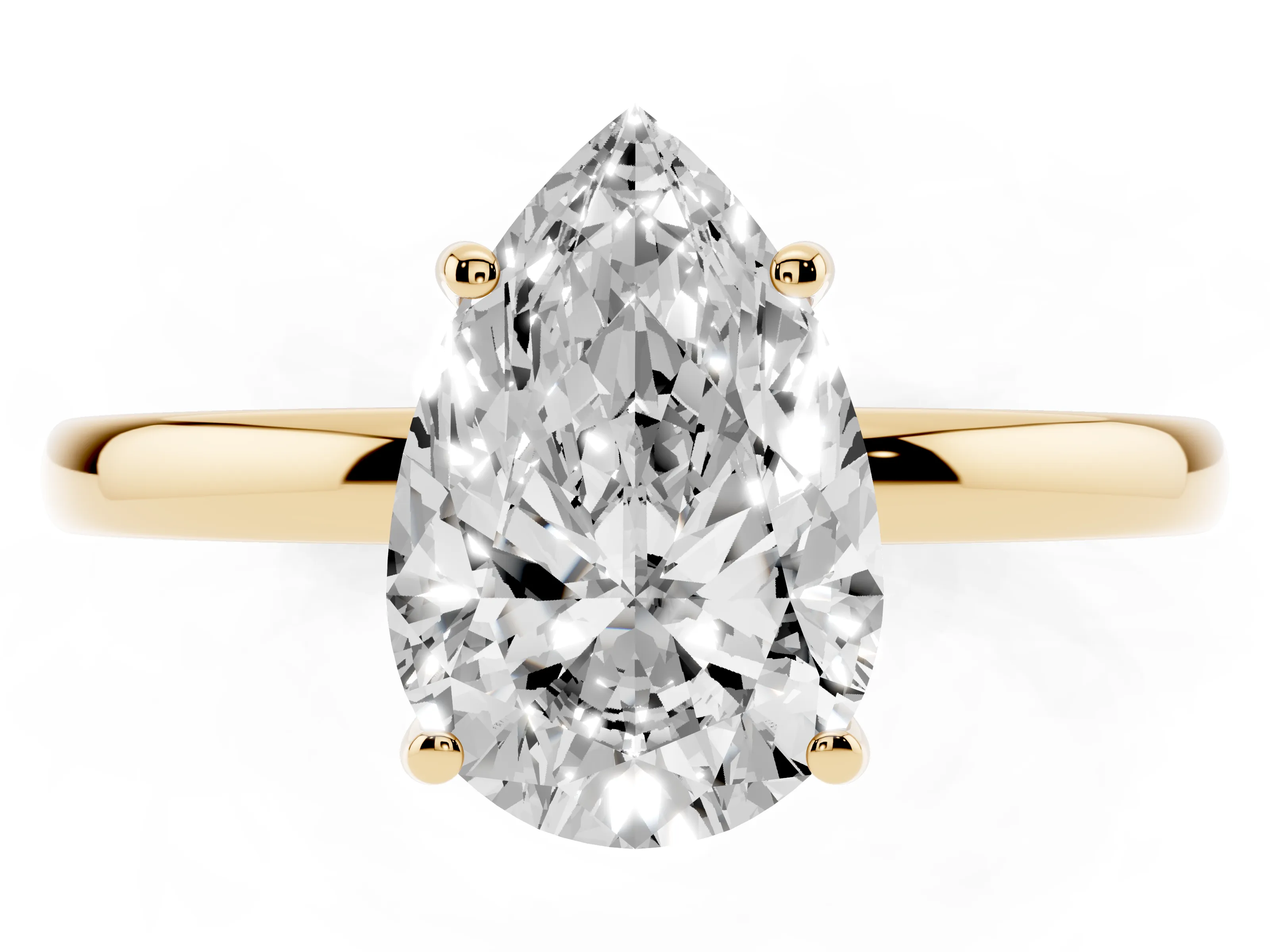Pear Cut Diamond Solitaire Ring Set in Yellow gold with Plain Band and Prong Setting