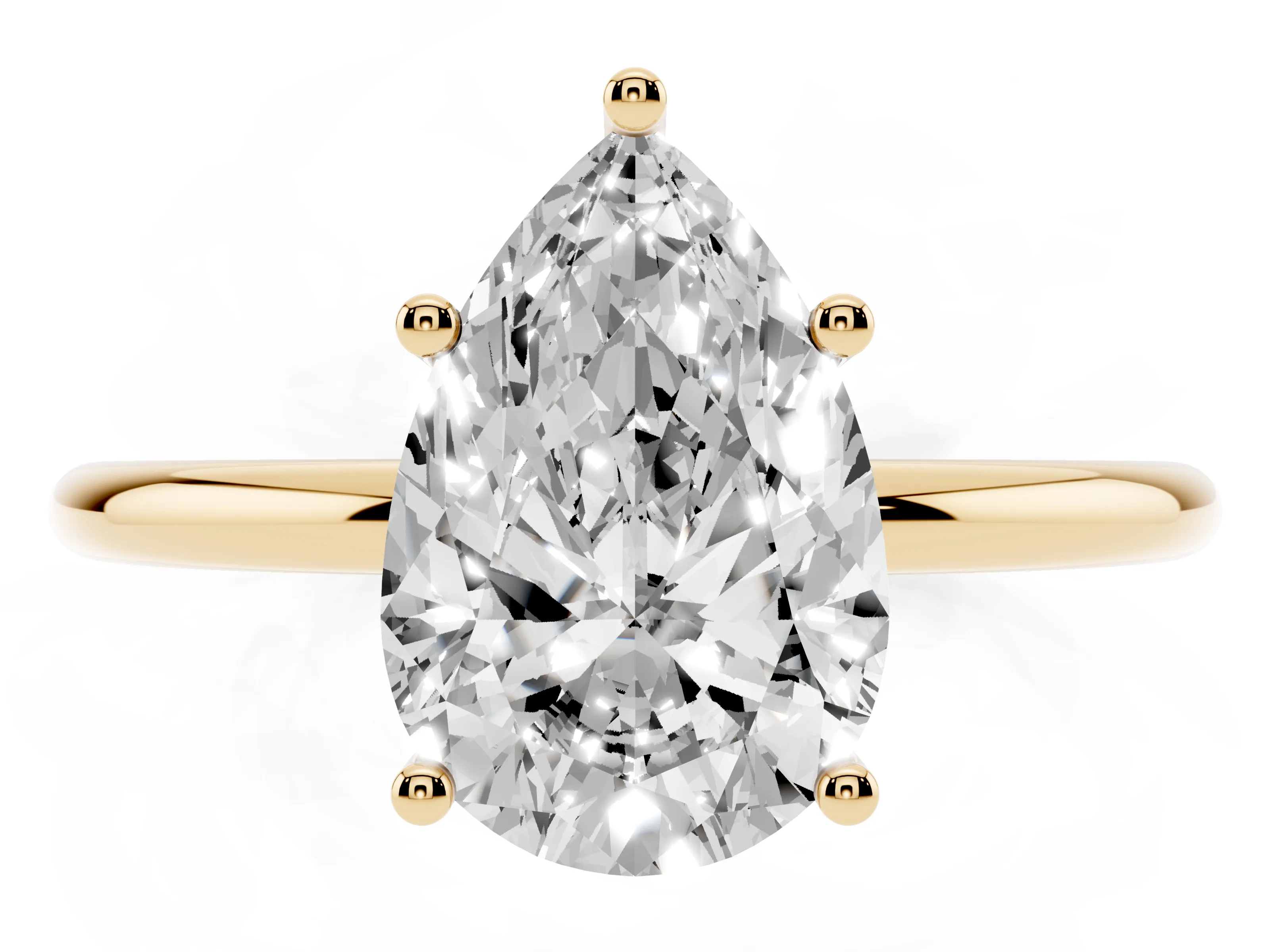 Pear Cut Diamond Solitaire Engagement Ring Set in Yellow gold with Thin Band and Prong Setting