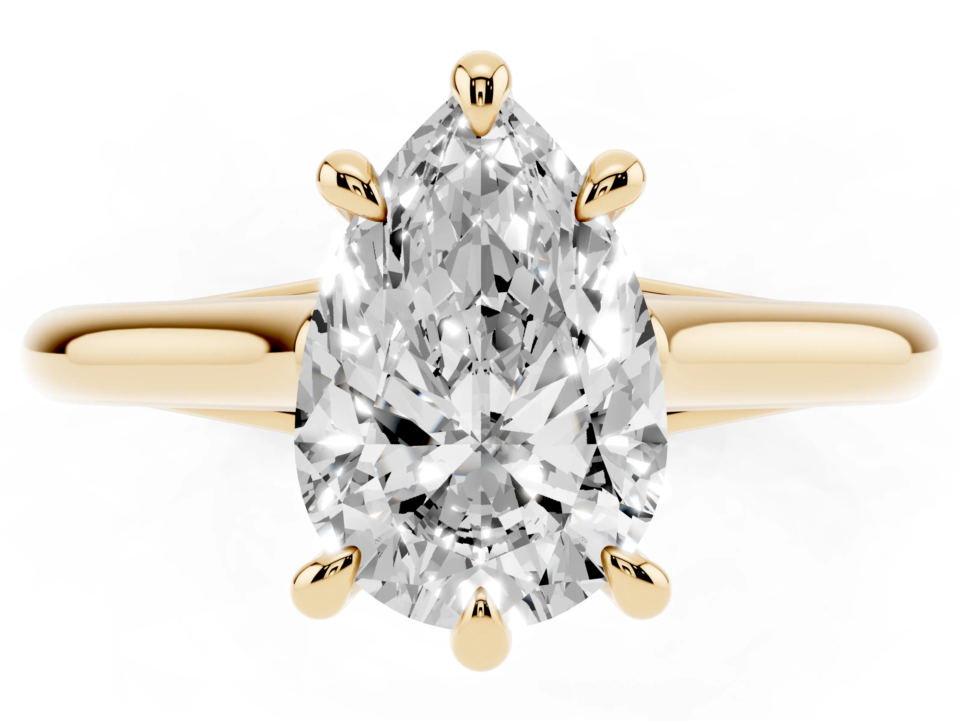 Pear Cut Diamond Solitaire Engagement Ring Set in Yellow gold with Prong Setting and Plain Classic Band