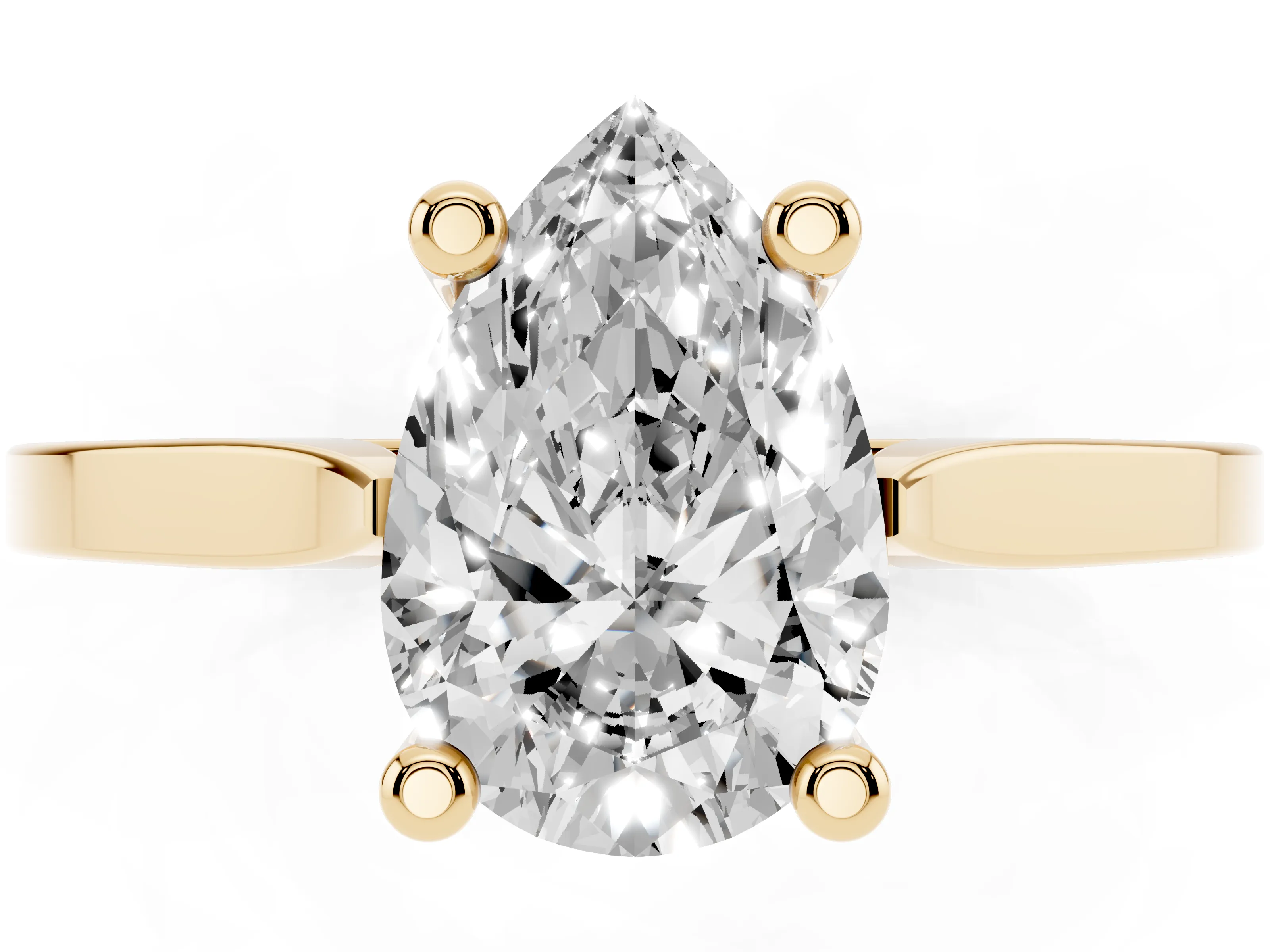 Pear Cut Diamond Solitaire Ring Set in Yellow gold with Prong Setting and Tapered Band