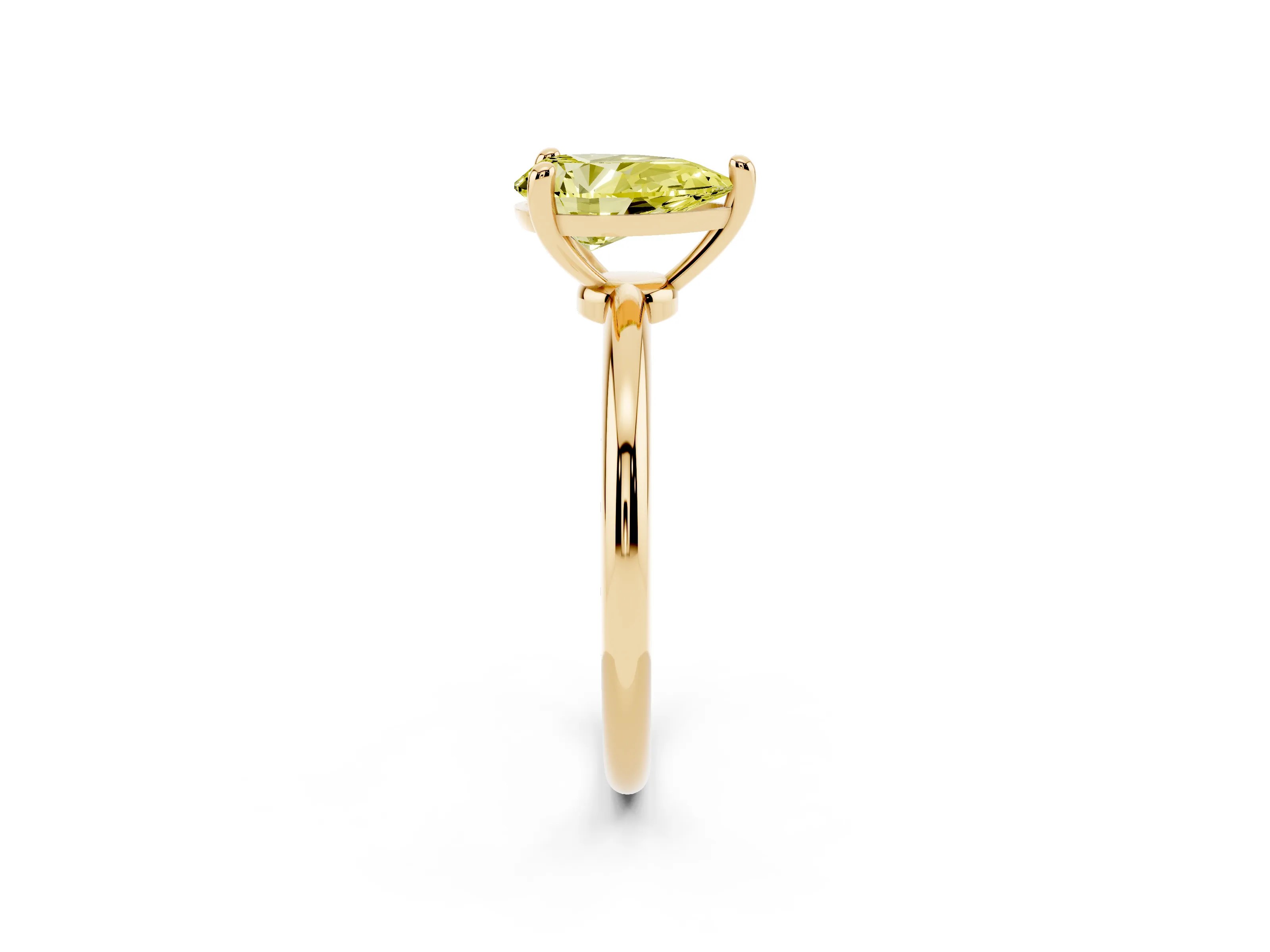 Fancy Yellow Pear Cut Diamond Solitaire Ring Set in Yellow gold with Secure Prong Setting on a Classic Band