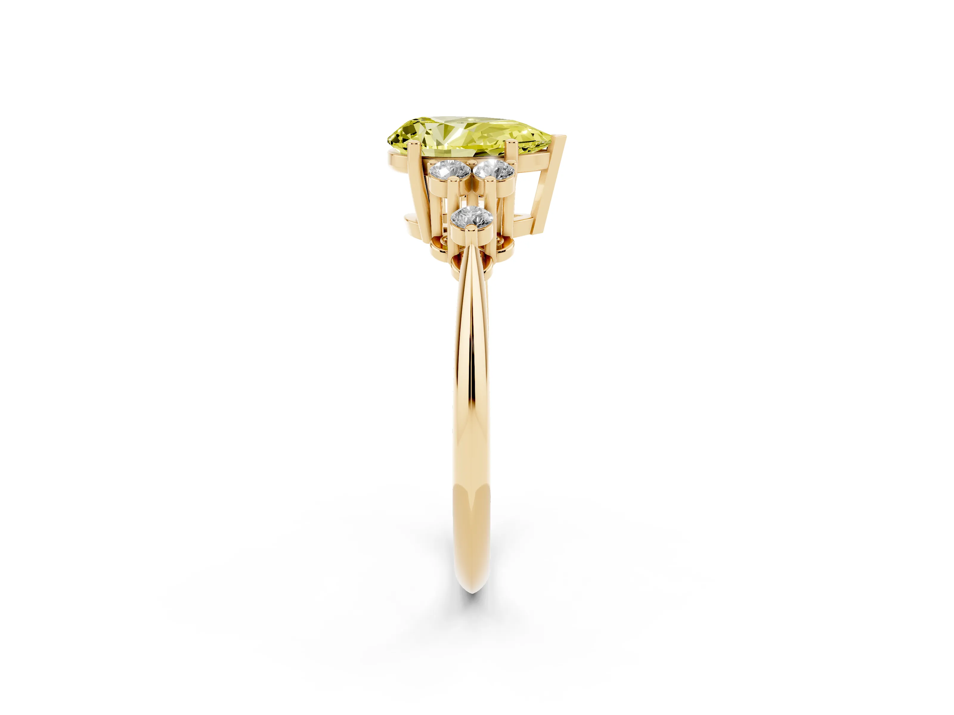 Fancy Yellow Pear Cut Diamond Cluster Ring Set in Yellow gold with Plain Band and Prong Setting