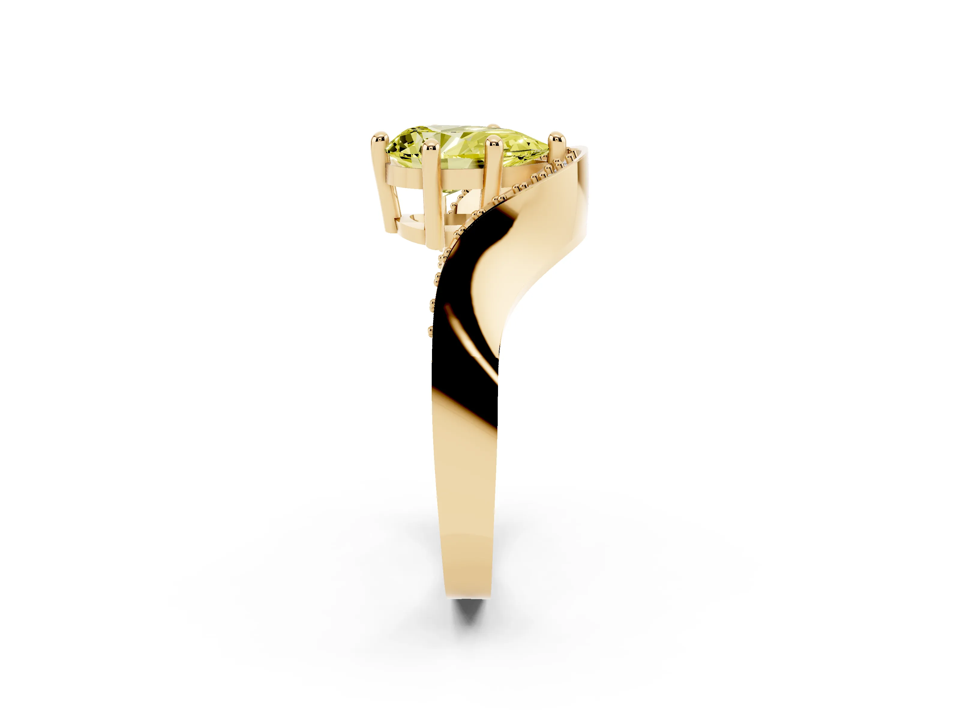 Fancy Yellow Pear Cut Diamond Solitaire Engagement Ring Set in Yellow gold with Pavé Shoulders