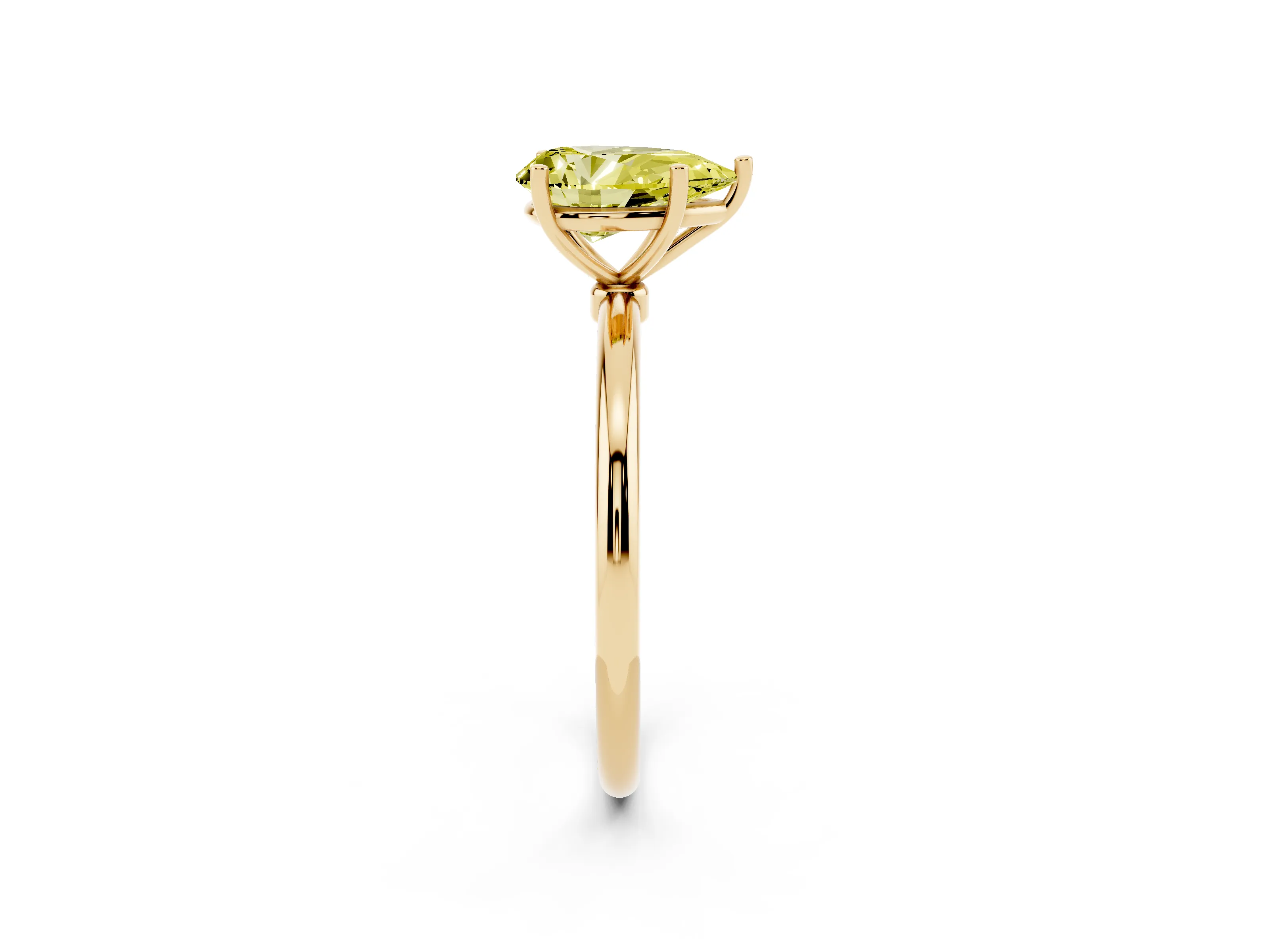 Fancy Yellow Pear Cut Diamond Solitaire Engagement Ring Set in Yellow gold with Thin Band and Prong Setting