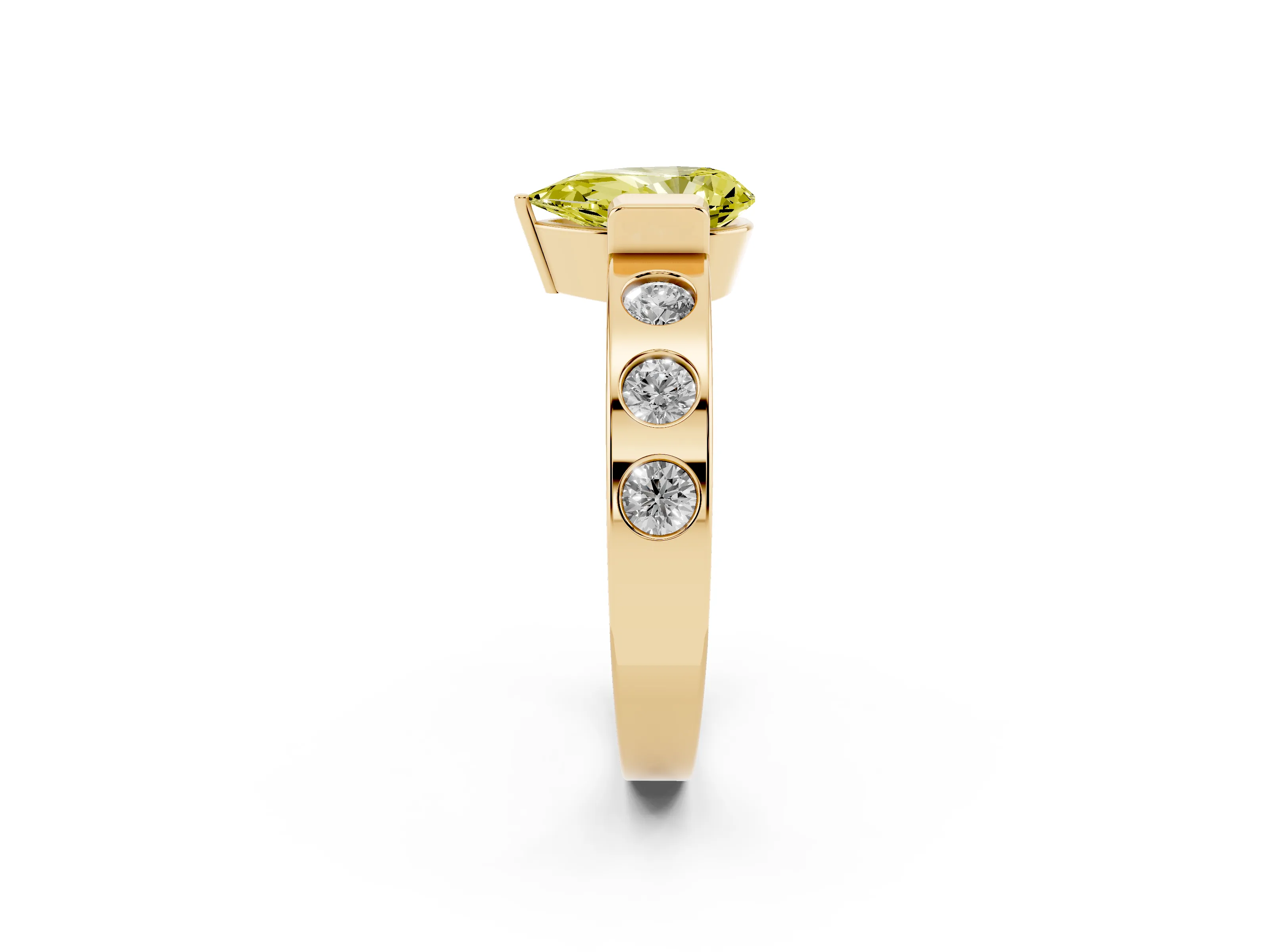 Fancy Yellow Pear Cut Diamond Channel-Set Band Ring Set in Yellow gold with Bezel Prong Setting