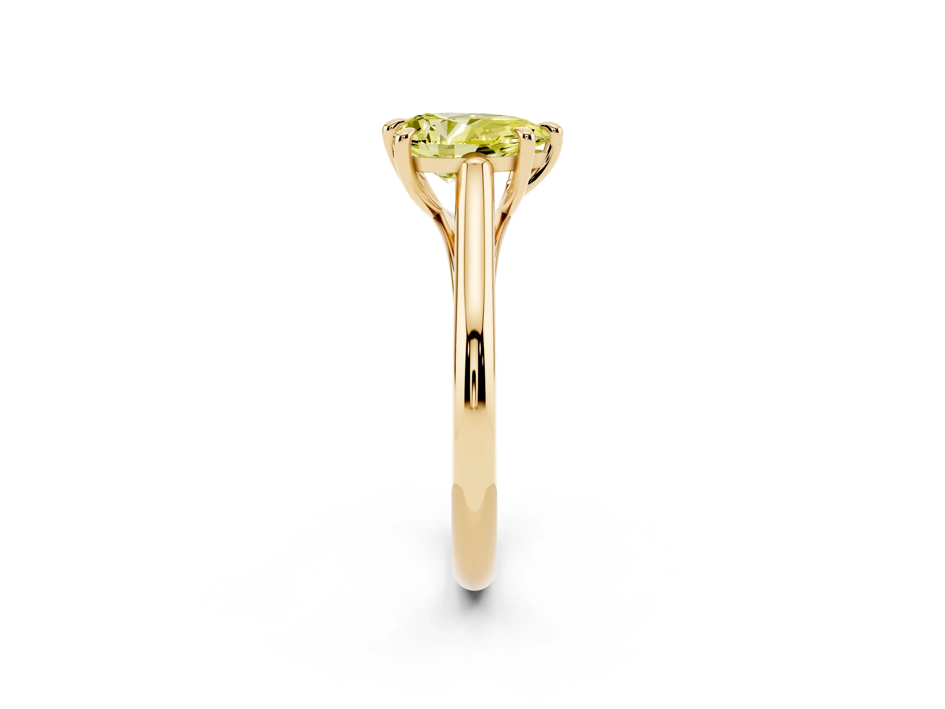 Fancy Yellow Pear Cut Diamond Solitaire Engagement Ring Set in Yellow gold with Prong Setting and Plain Classic Band