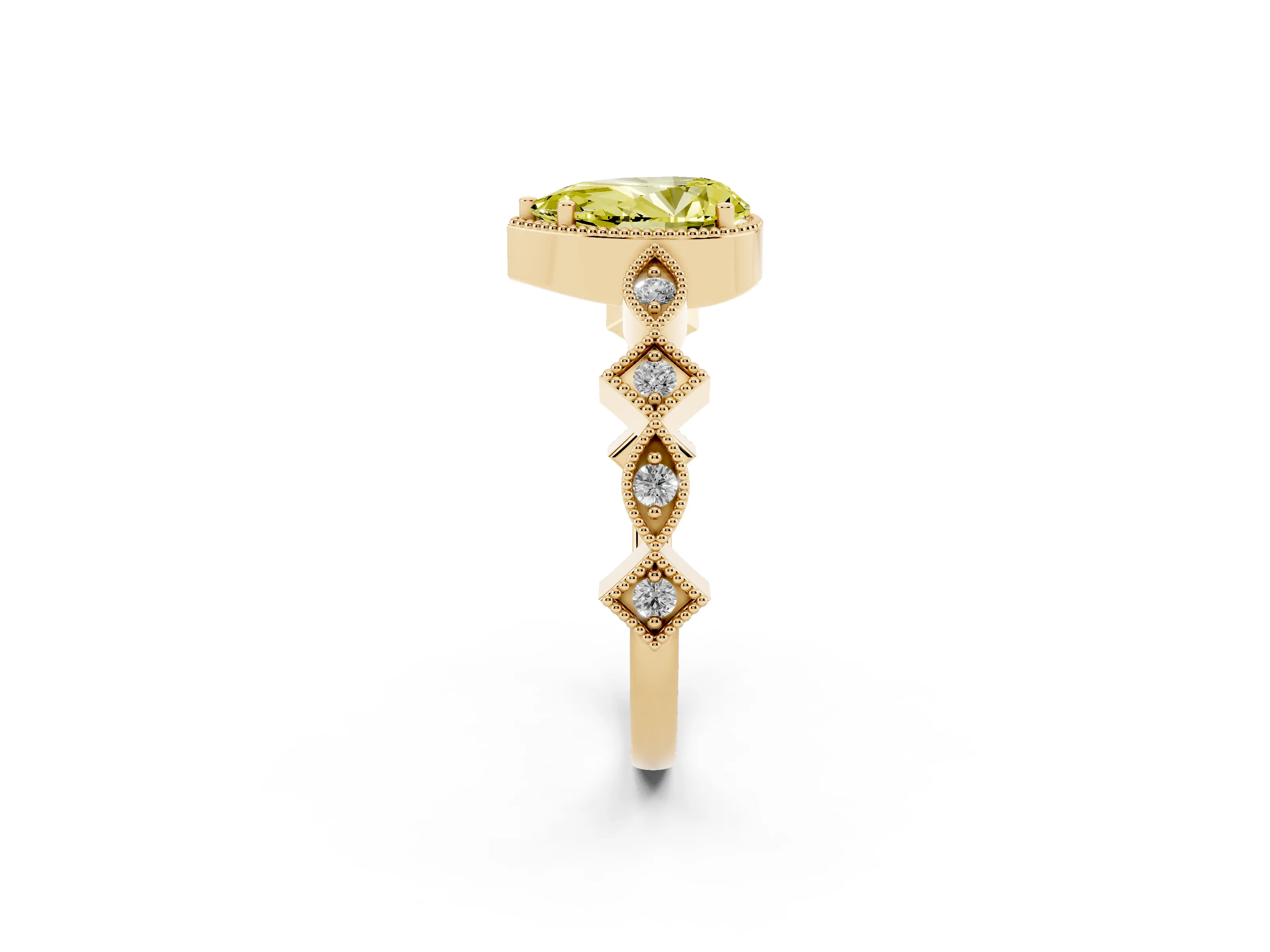 Fancy Yellow Pear Cut Diamond Milgrain Marquise Twist Band Ring Set in Yellow gold with Prong Setting