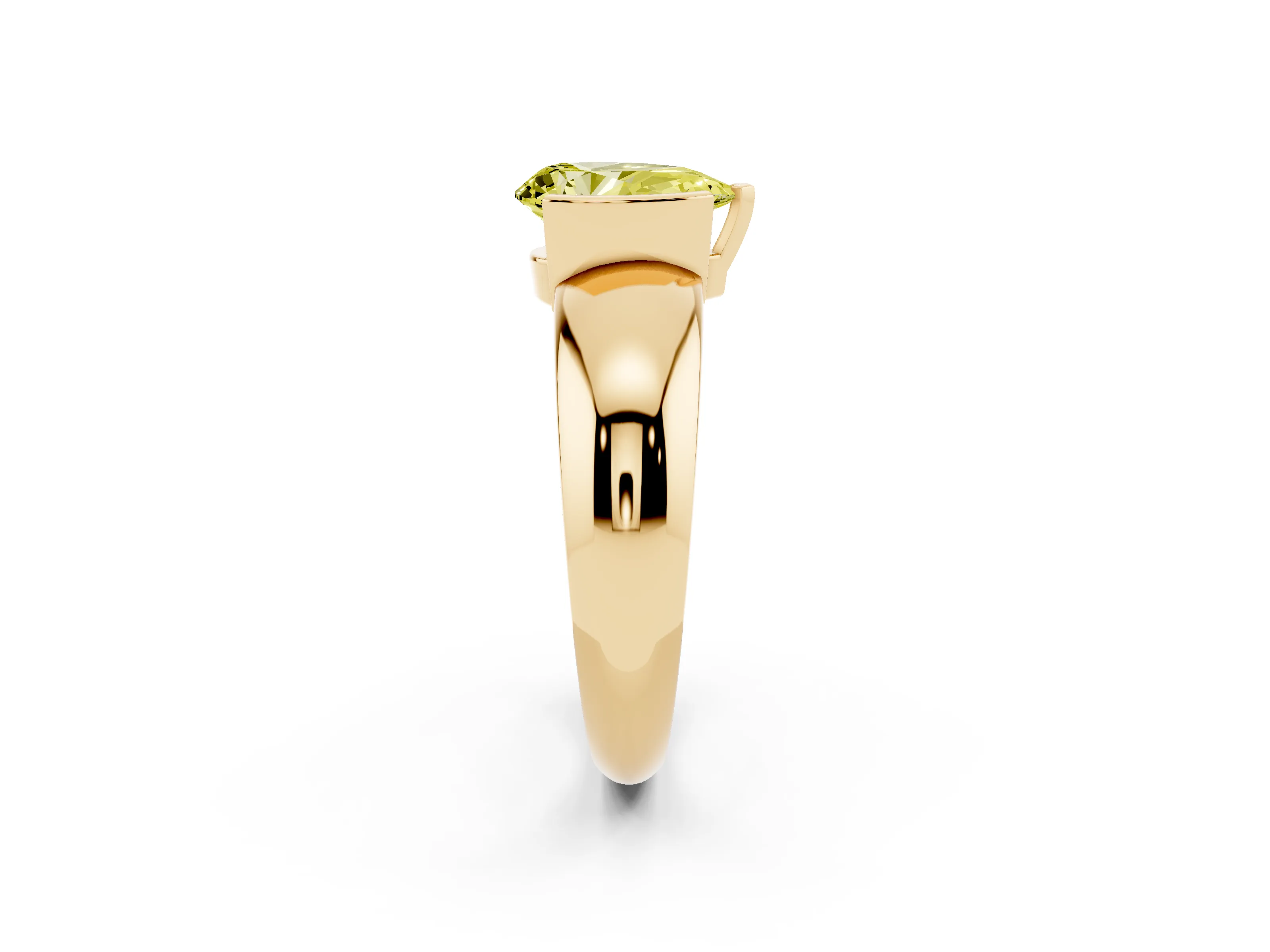 Fancy Yellow Pear Cut Diamond Solitaire Tension Set Ring Set in Yellow gold with Wide Band