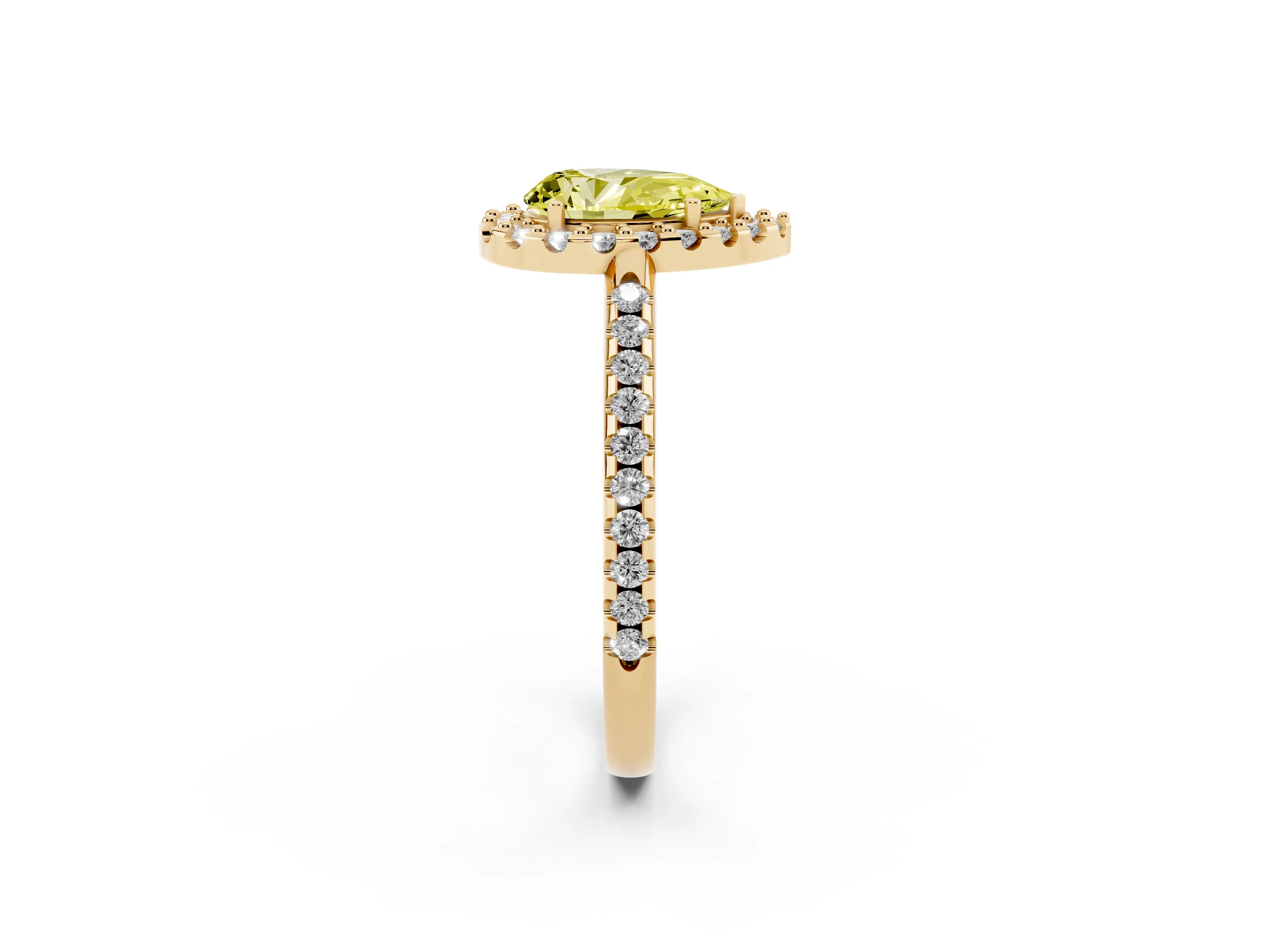 Fancy Yellow Pear Cut Diamond Pavé Halo Ring Set in Yellow gold with Prong Setting