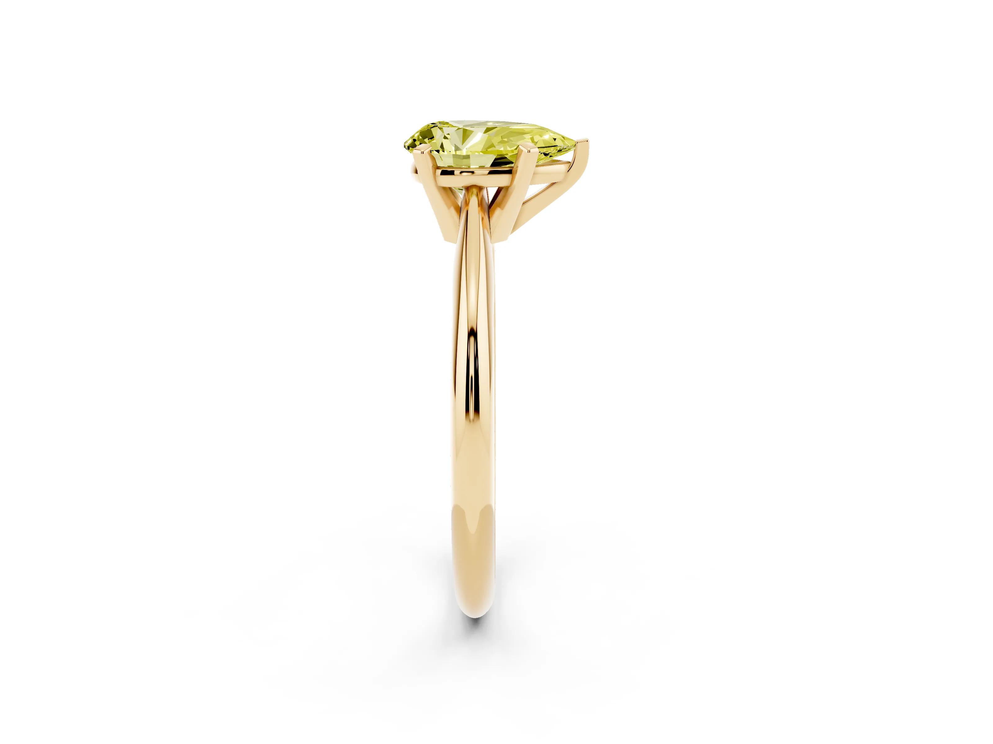 Fancy Yellow Pear Cut Diamond Solitaire Ring Set in Yellow gold with Prong Setting on a Plain Round Band