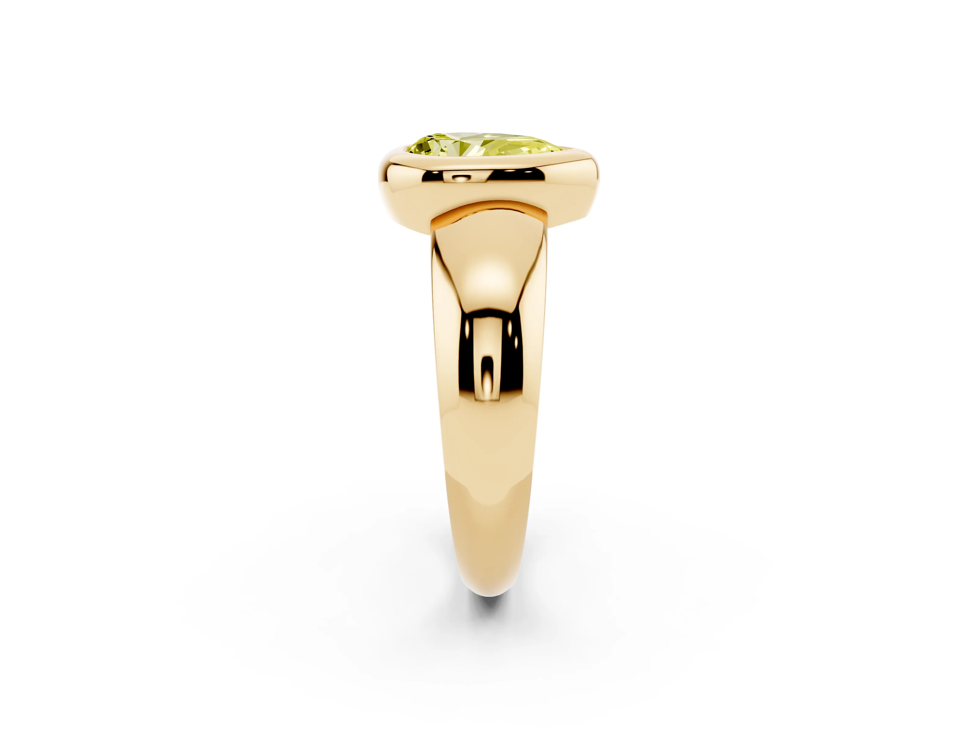 Fancy Yellow Bezel Set Pear Cut Diamond Solitaire Ring Set in Yellow gold with Wide Band