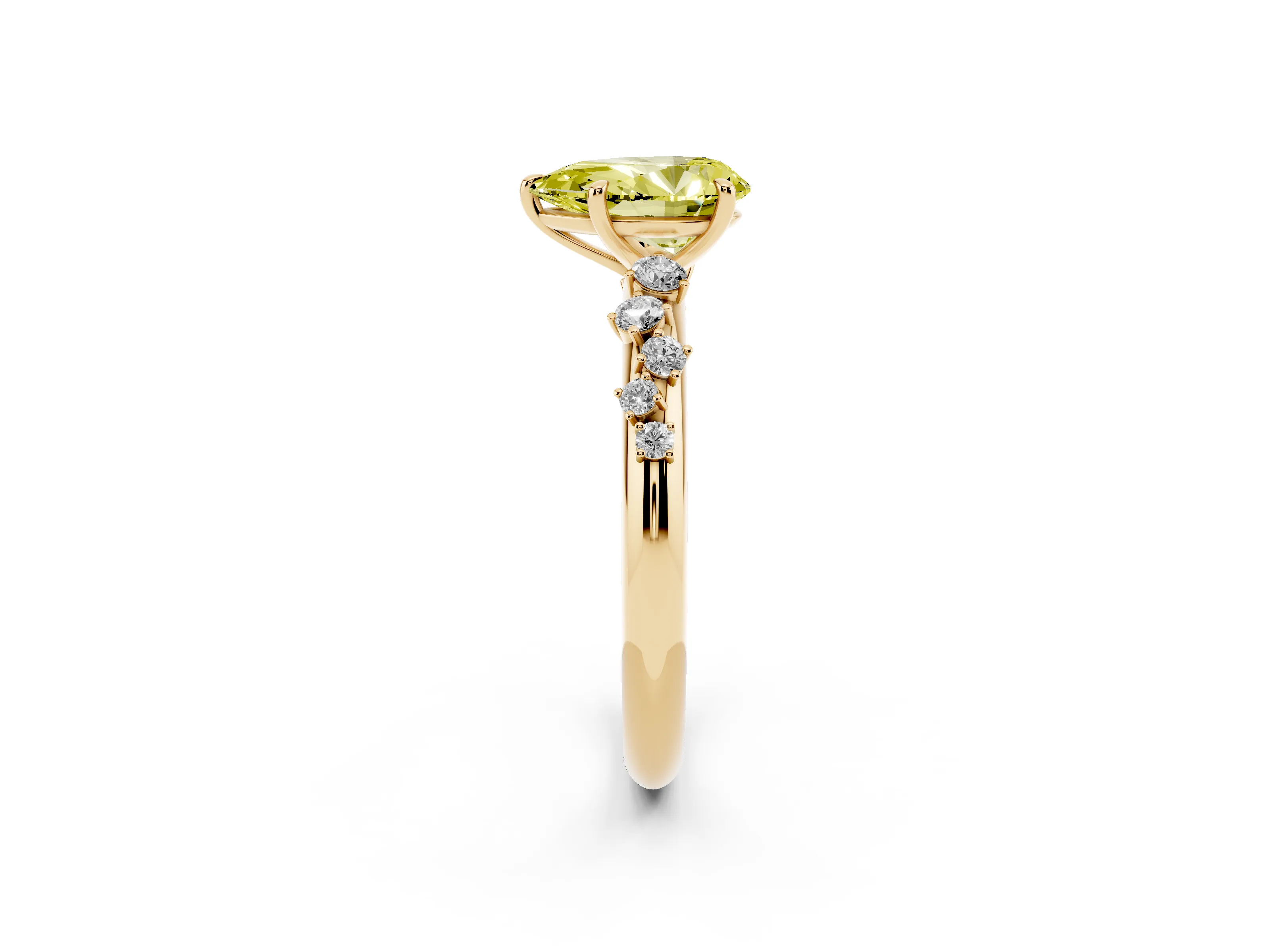 Fancy Yellow Pear Cut Diamond Cluster Solitaire Ring Set in Yellow gold with Prong Setting