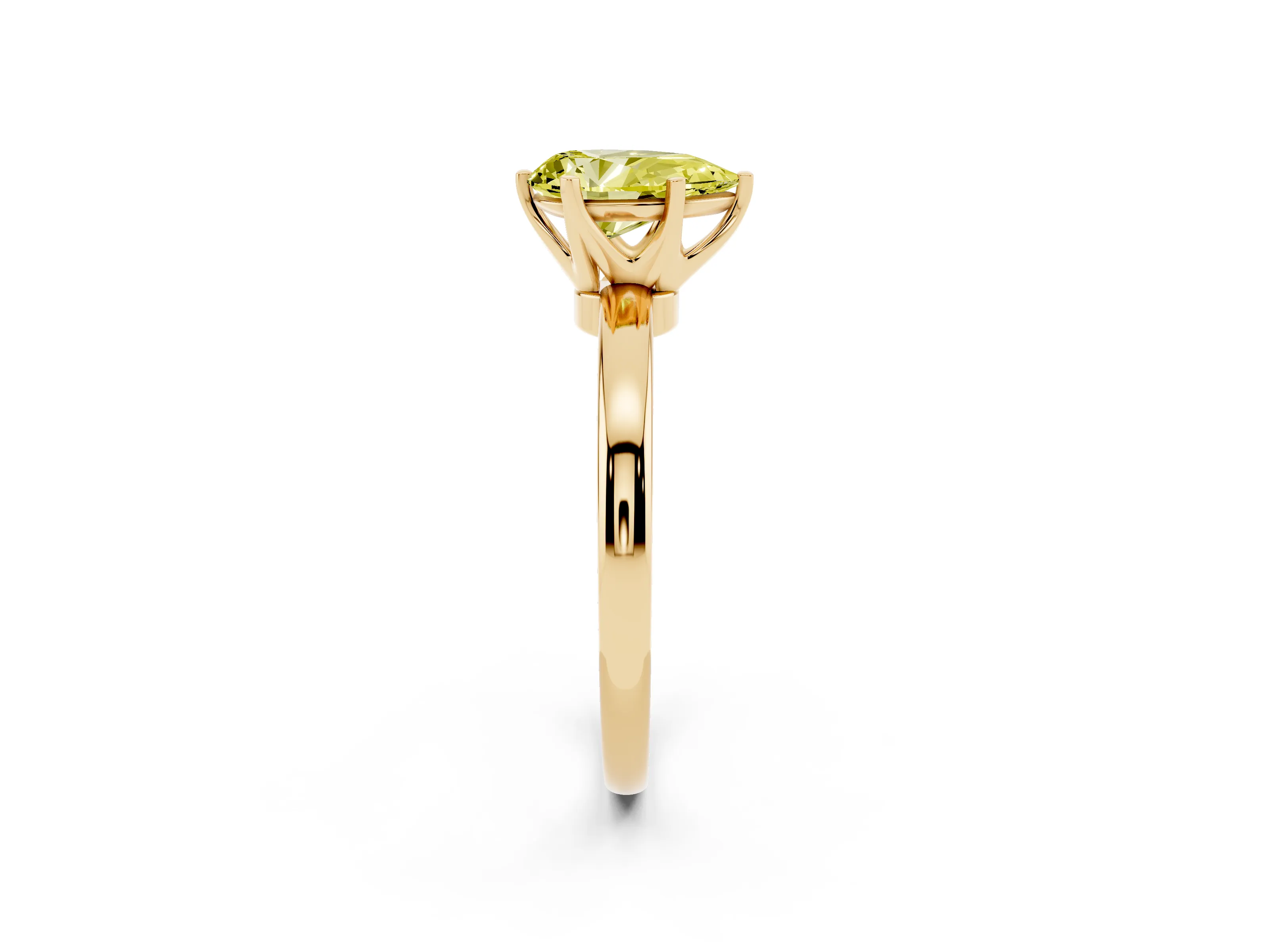 Fancy Yellow Pear Cut Diamond Solitaire Ring Set in Yellow gold with Raised Prong Setting on a Classic Band