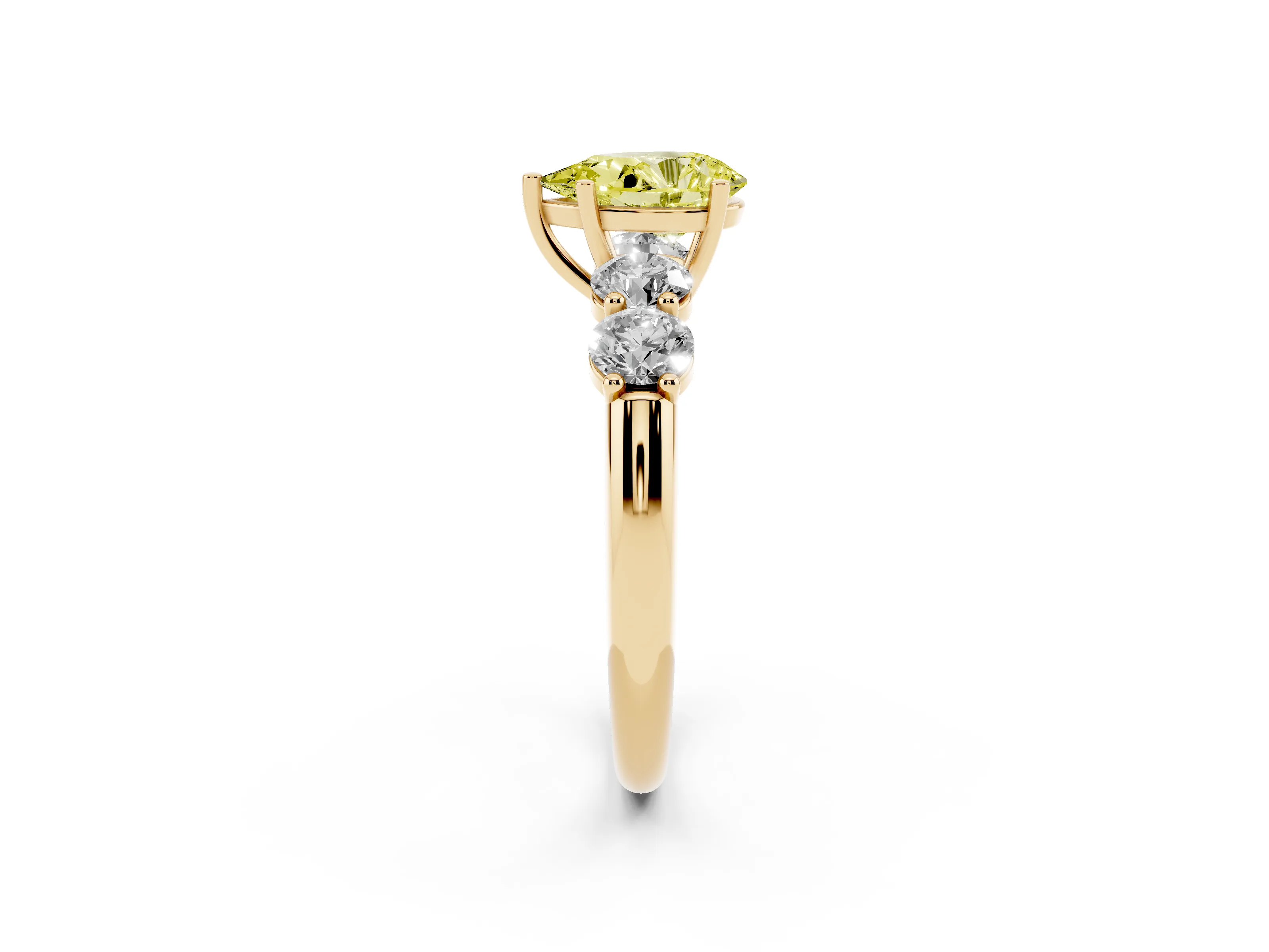Fancy Yellow Pear Cut Diamond Five-Stone Prong Set Ring Set in Yellow gold with Classic Band