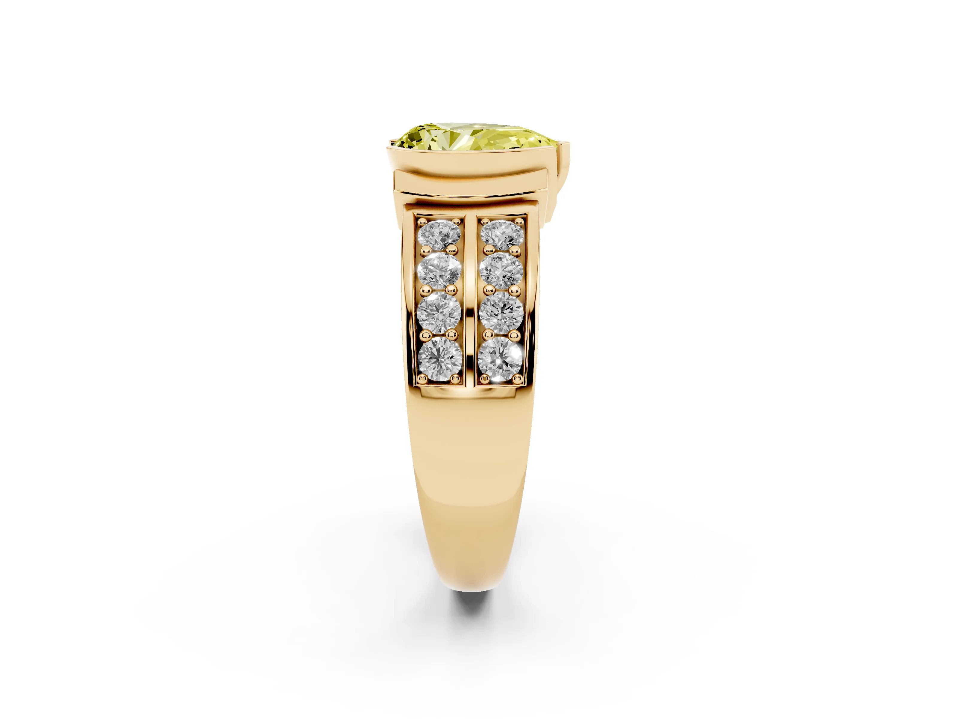 Fancy Yellow Pear Cut Diamond Wide Channel Set Band Ring Set in Yellow gold with Bezel Setting