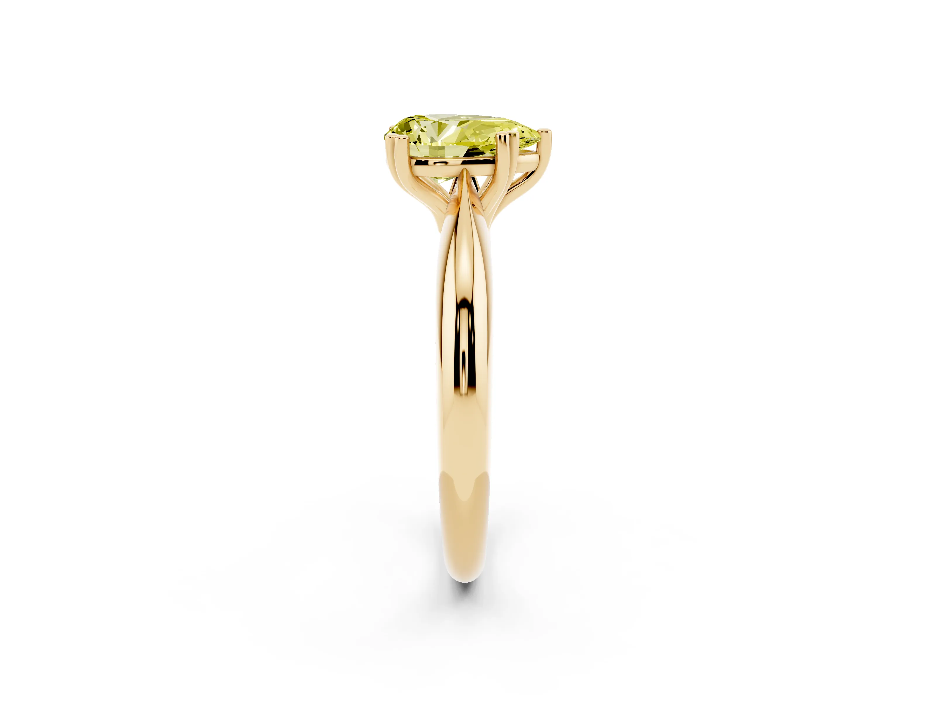 Fancy Yellow Pear Cut Diamond Solitaire Engagement Ring Set in Yellow gold with Tapered Band and Prong Setting