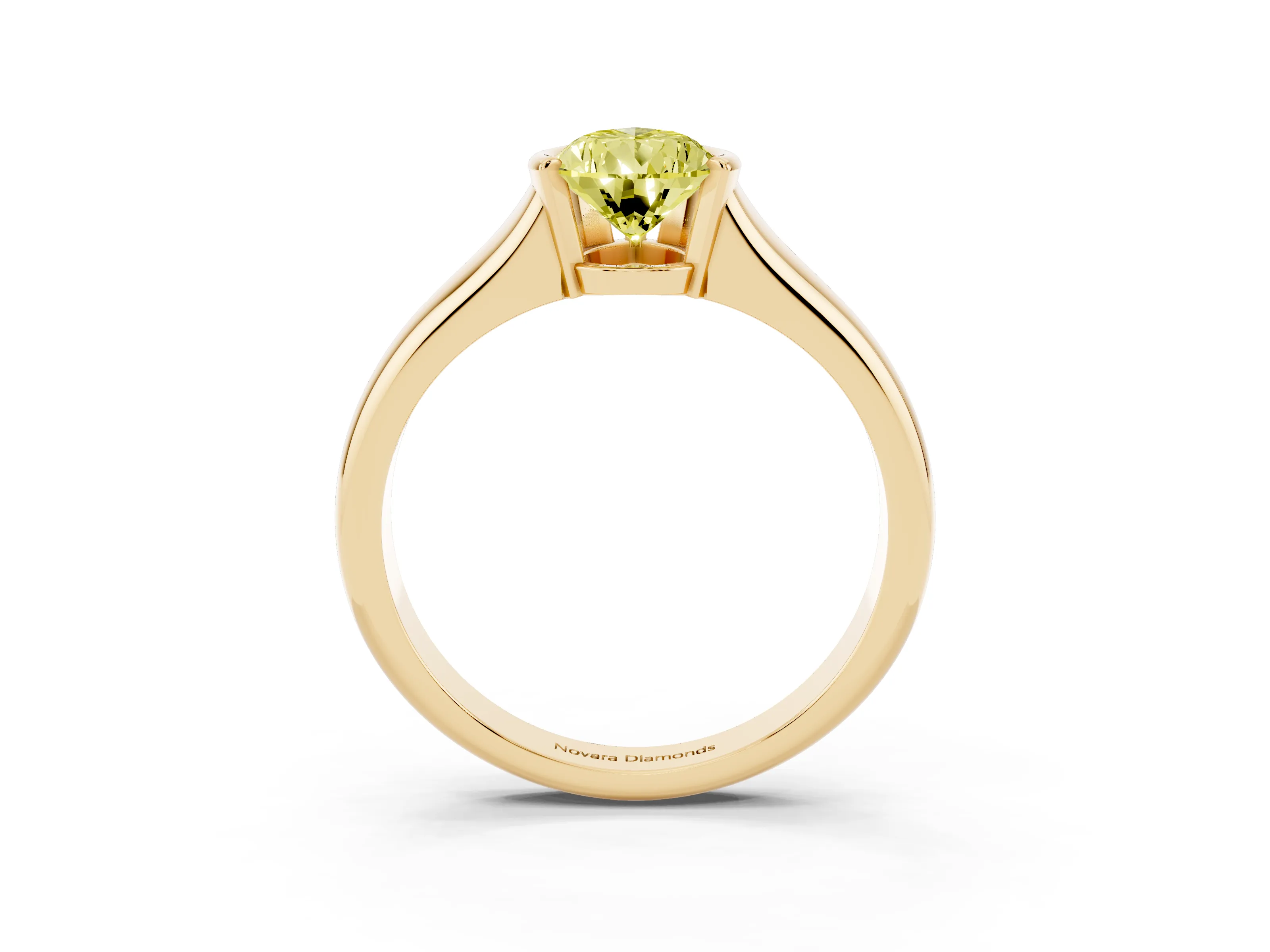 Fancy Yellow Pear Cut Diamond Solitaire Tension Set Ring Set in Yellow gold with Split Shank Band