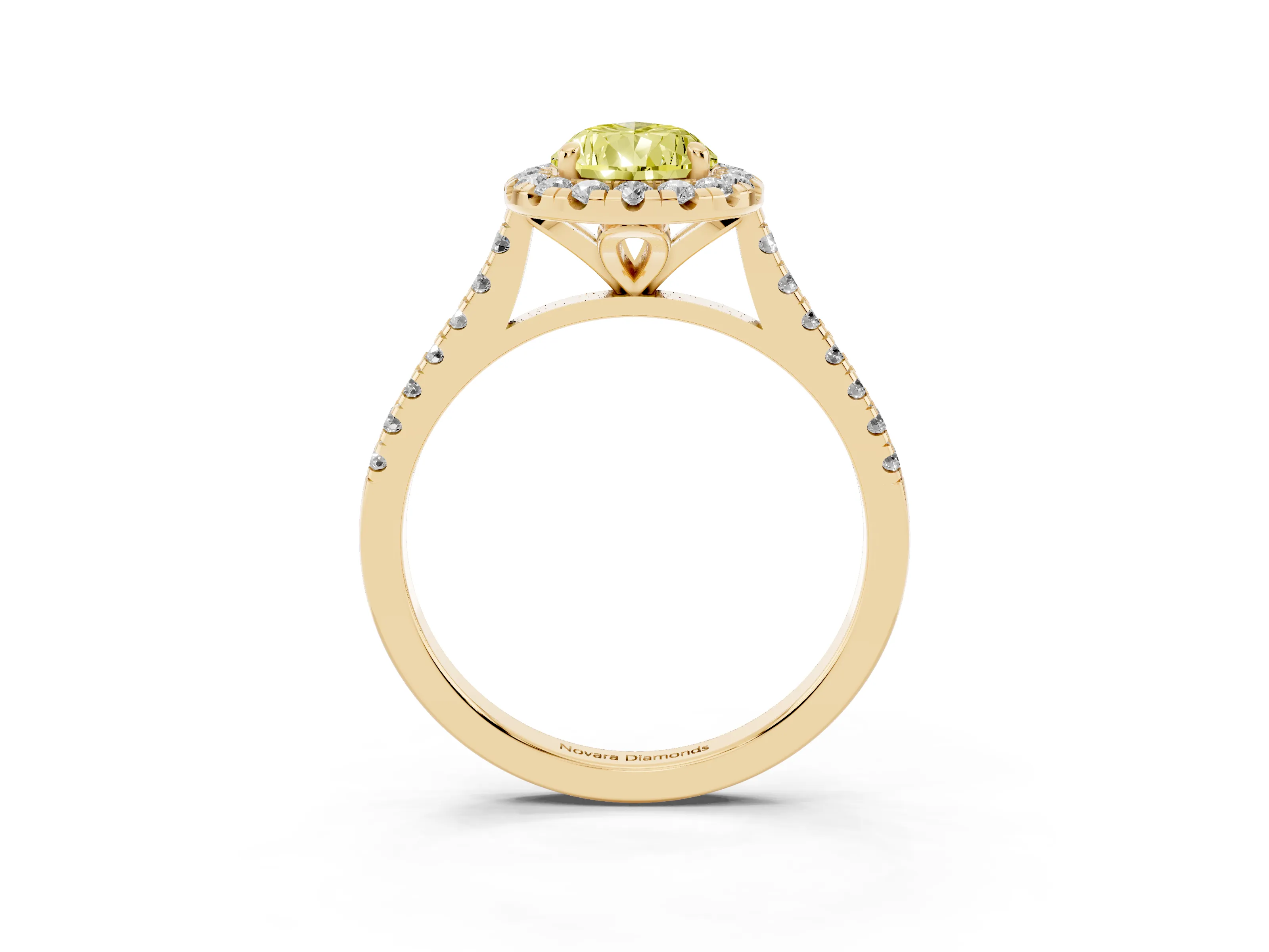 Fancy Yellow Pear Cut Diamond Cushion Halo Ring Set in Yellow gold with Pavé Band