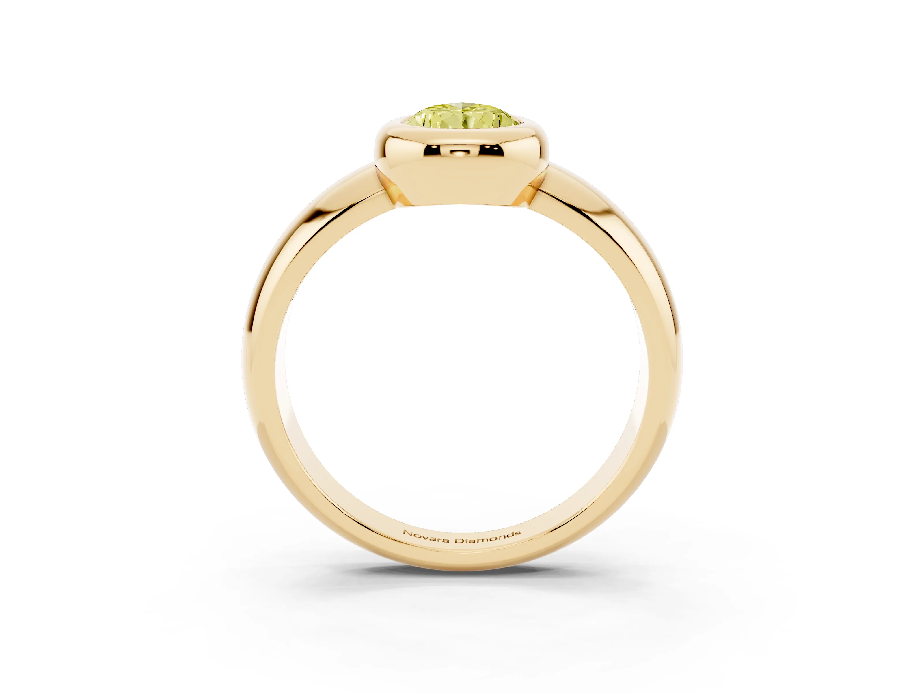 Fancy Yellow Bezel Set Pear Cut Diamond Solitaire Ring Set in Yellow gold with Wide Band