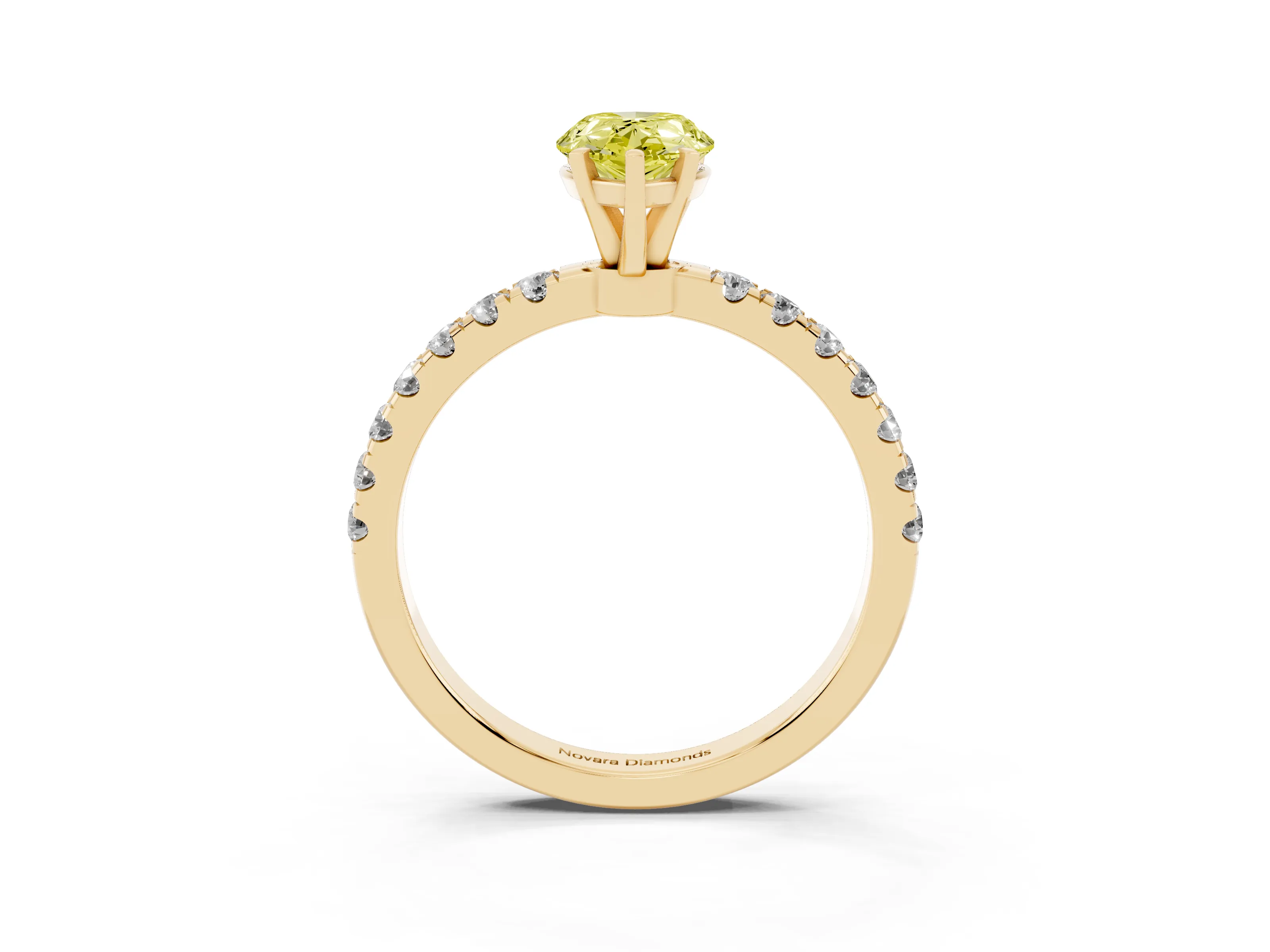 Fancy Yellow Pear Cut Diamond Solitaire Ring Set in Yellow gold with Pavé Accents and Prong Setting
