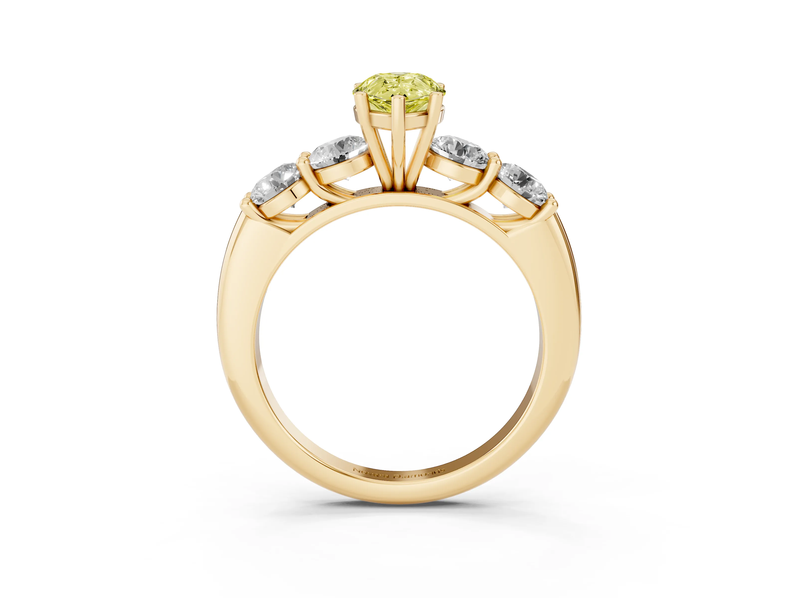 Fancy Yellow Pear Cut Diamond Five-Stone Prong Set Ring Set in Yellow gold with Classic Band