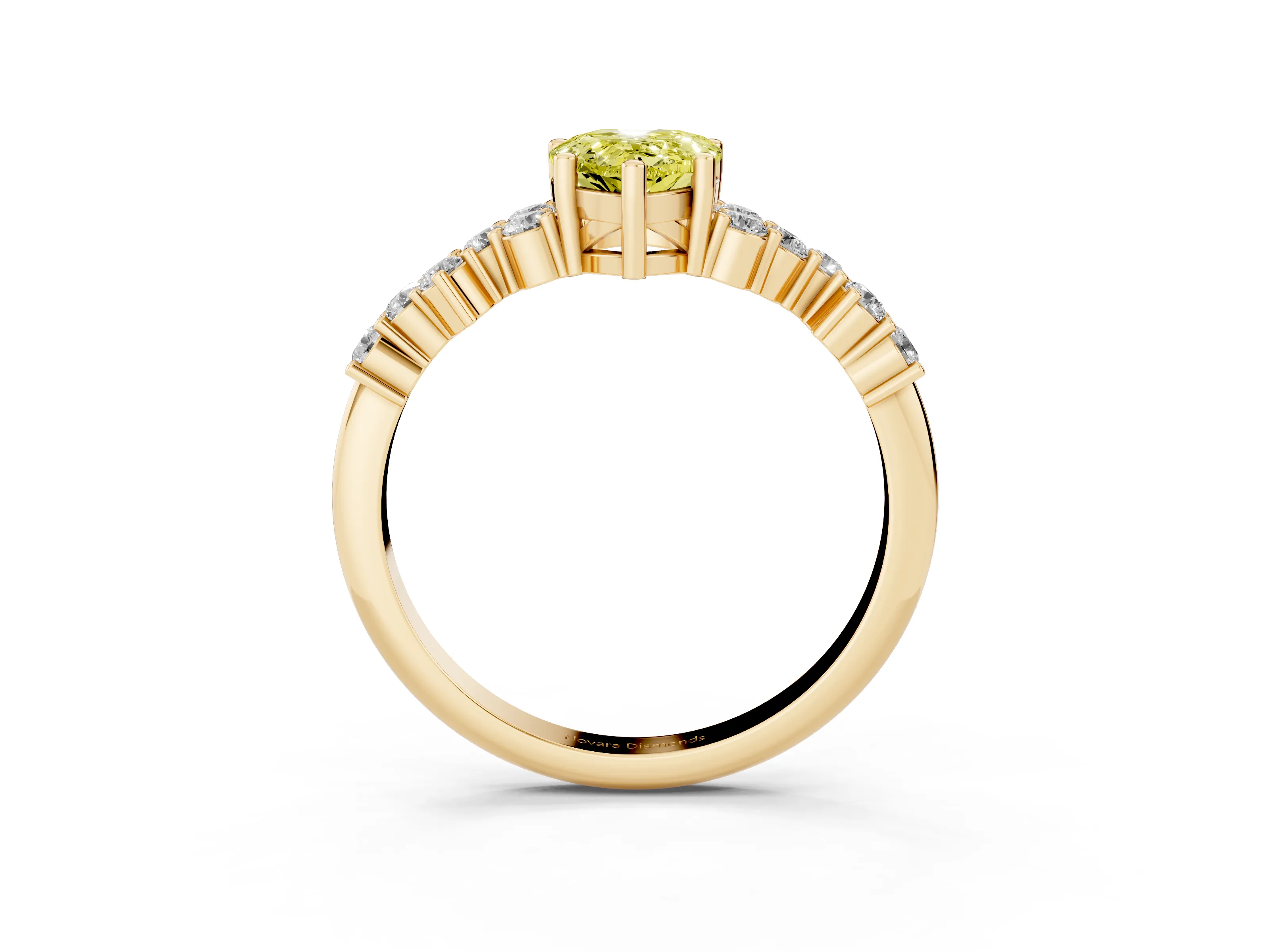 Fancy Yellow Pear Cut Diamond Ring Set in Yellow gold with Scattered Round Accents