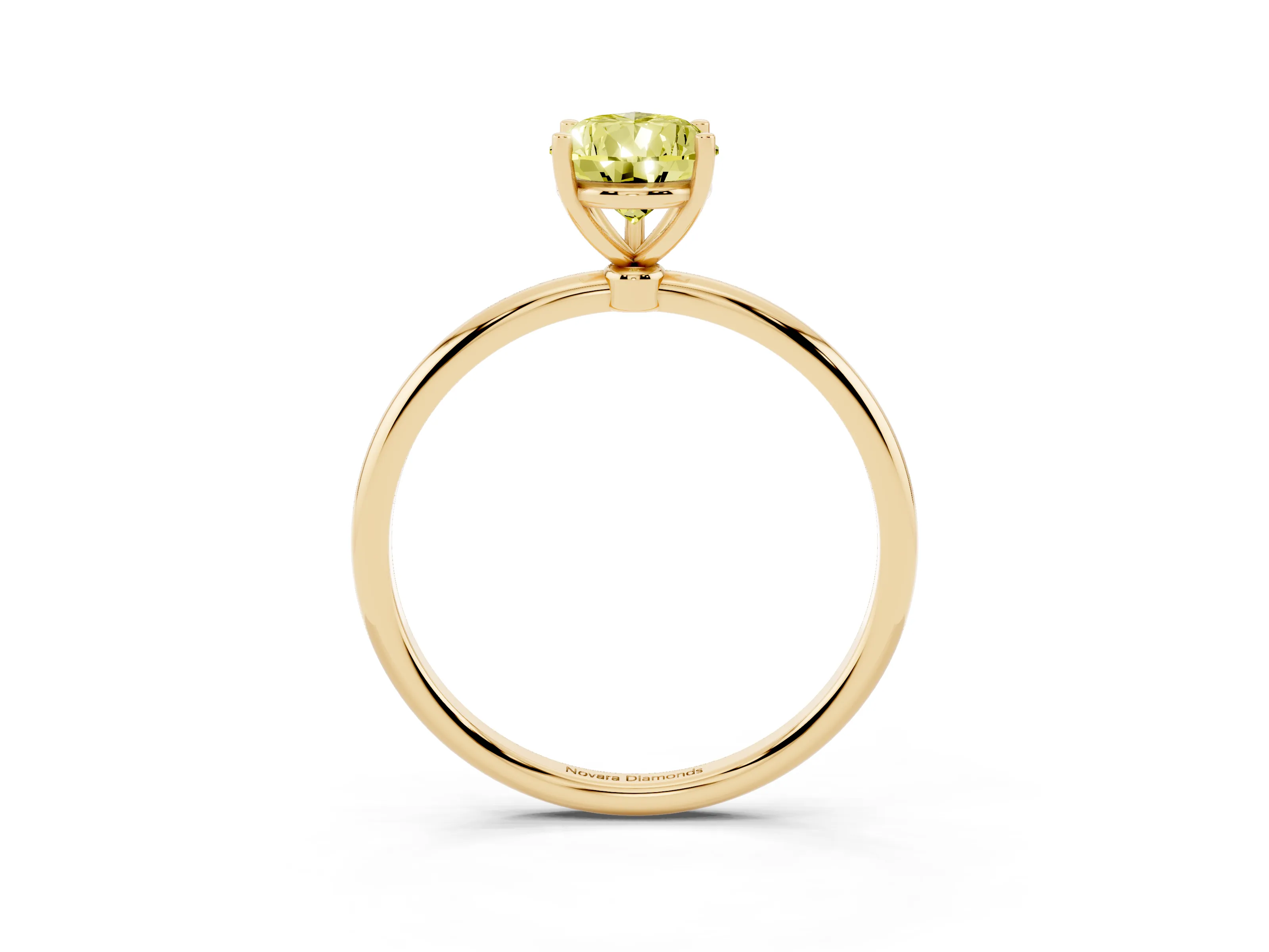 Fancy Yellow Pear Cut Diamond Solitaire Engagement Ring Set in Yellow gold with Thin Band and Prong Setting