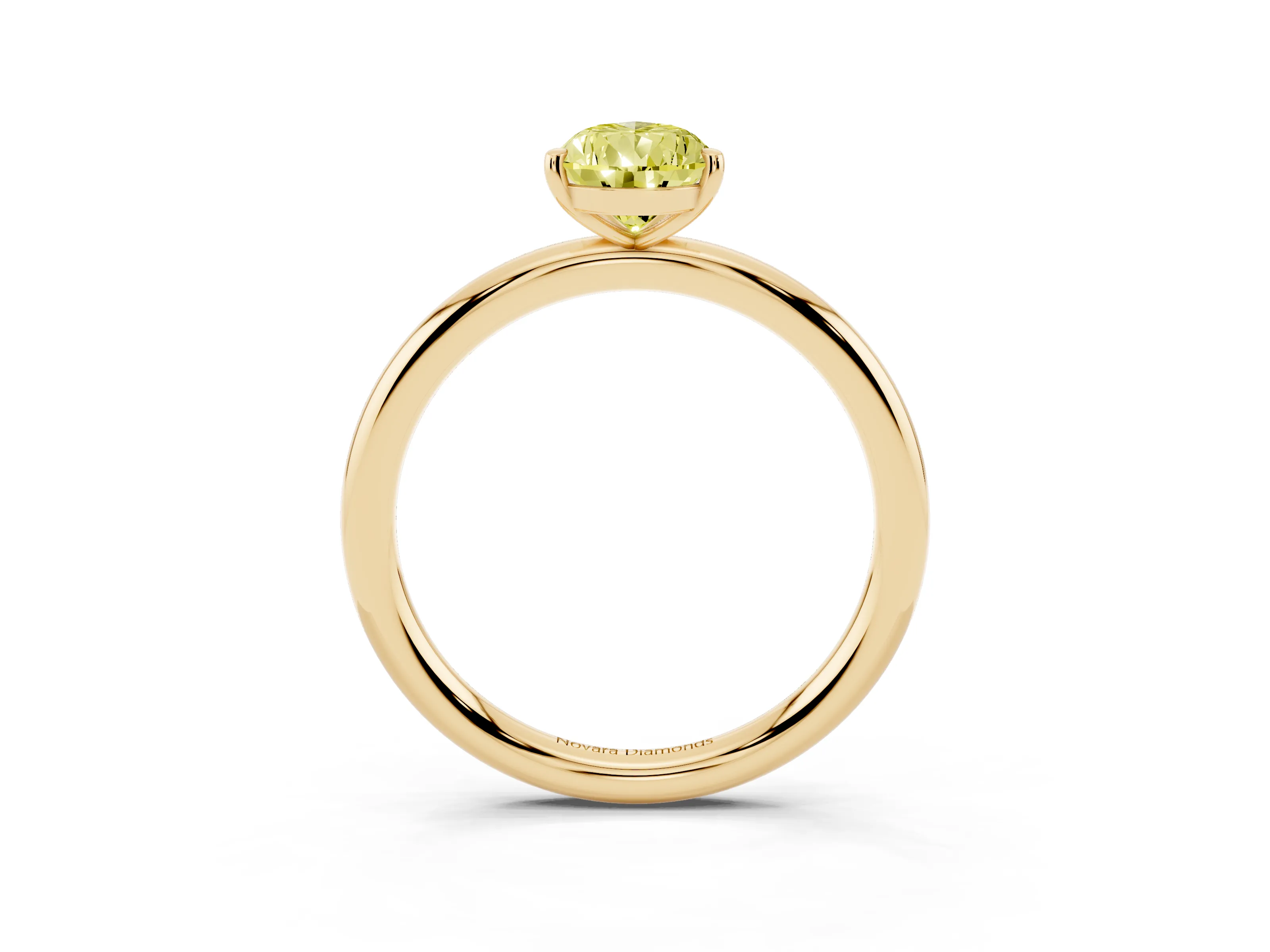 Fancy Yellow Pear Cut Diamond Solitaire Ring Set in Yellow gold with Prong Setting on a Polished Plain Band