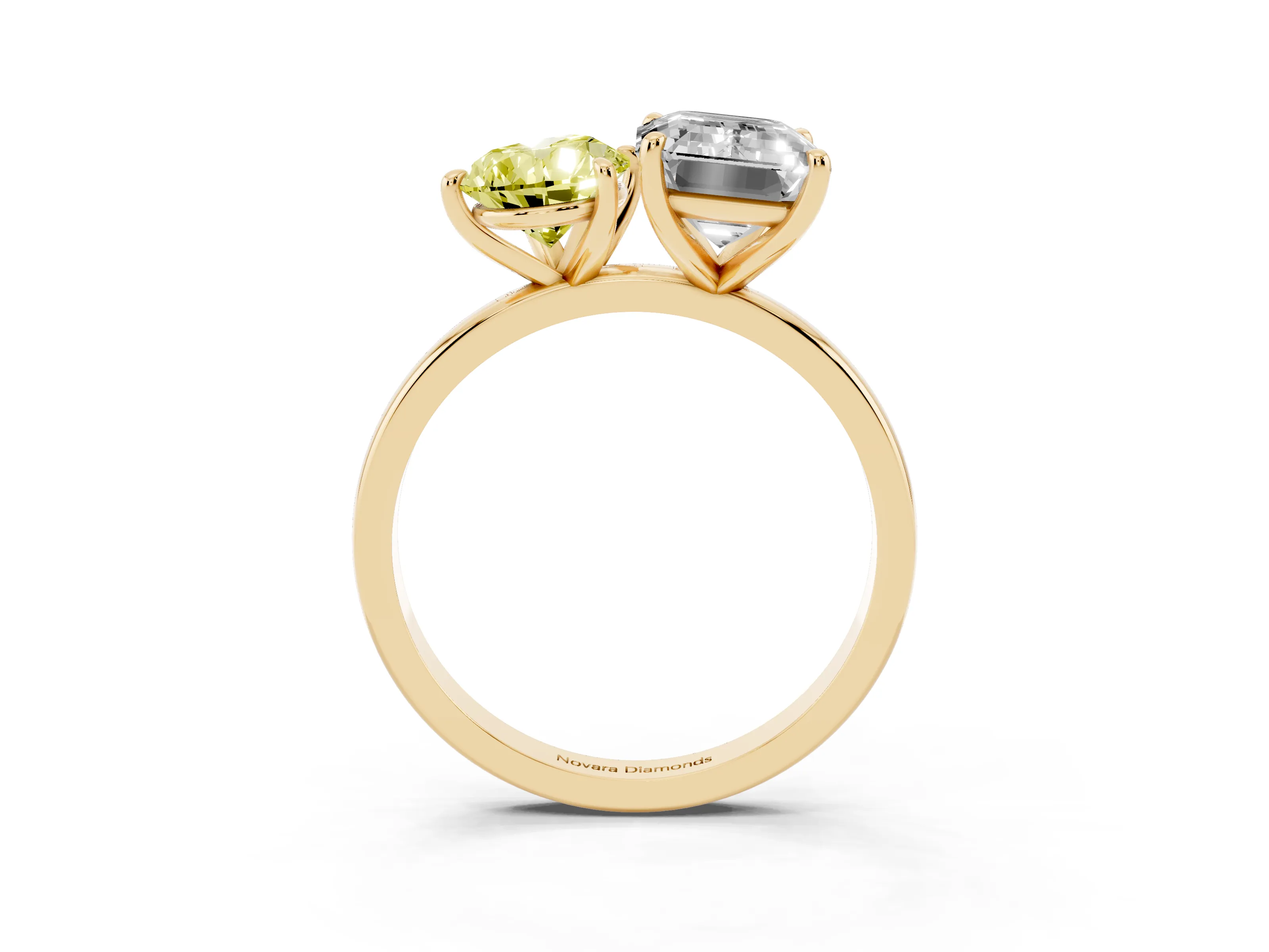 Fancy Yellow Pear Cut and Emerald Cut Toi Moi Ring Set in Yellow gold with Prong Setting