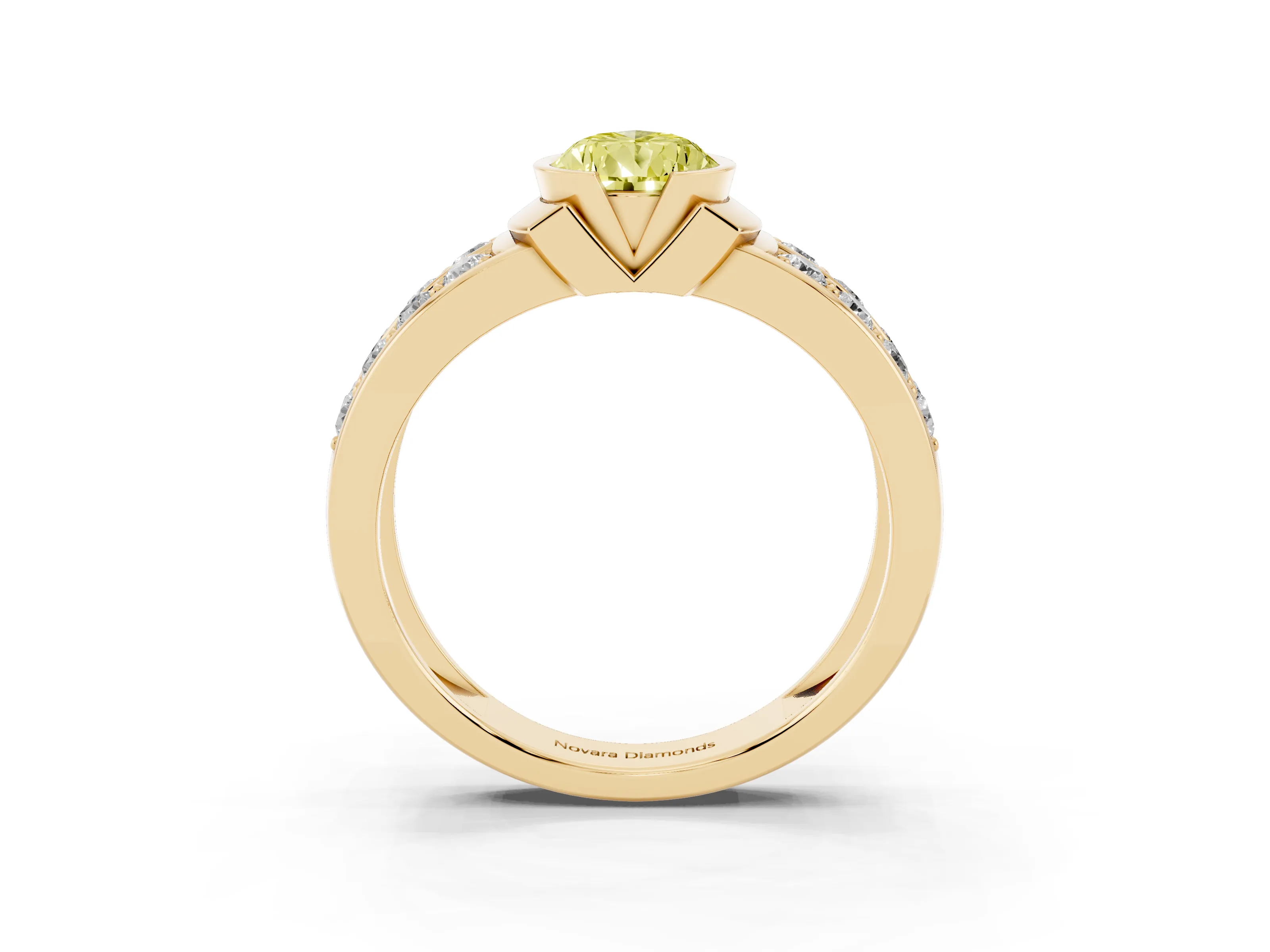 Fancy Yellow Pear Cut Diamond Wide Channel Set Band Ring Set in Yellow gold with Bezel Setting