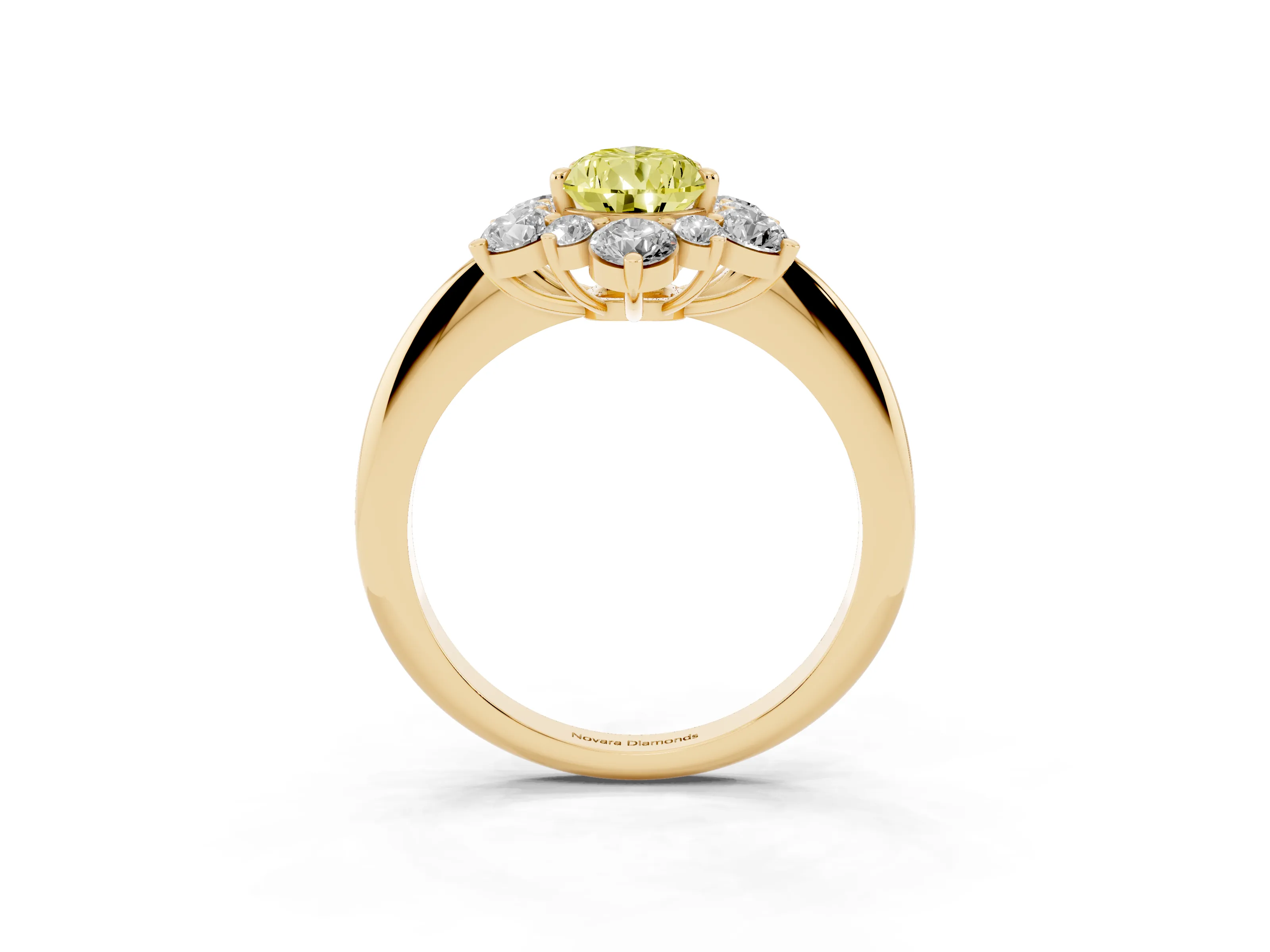 Fancy Yellow Pear Cut Diamond Cluster Halo Ring Set in Yellow gold with Solitaire Band and Prong Setting