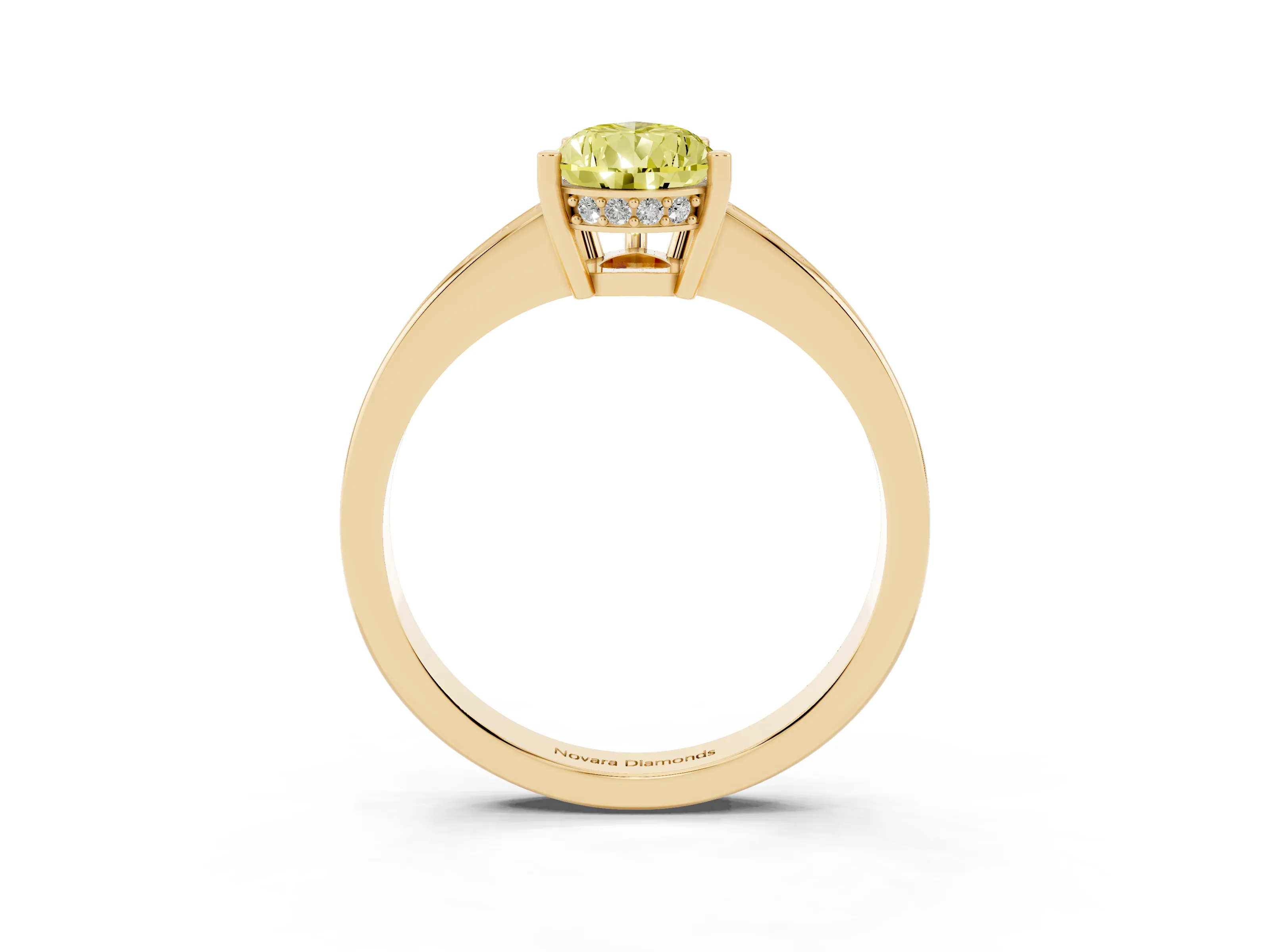 Fancy Yellow Pear Cut Diamond Pavé Band Prong Set Solitaire Ring Set in Yellow gold