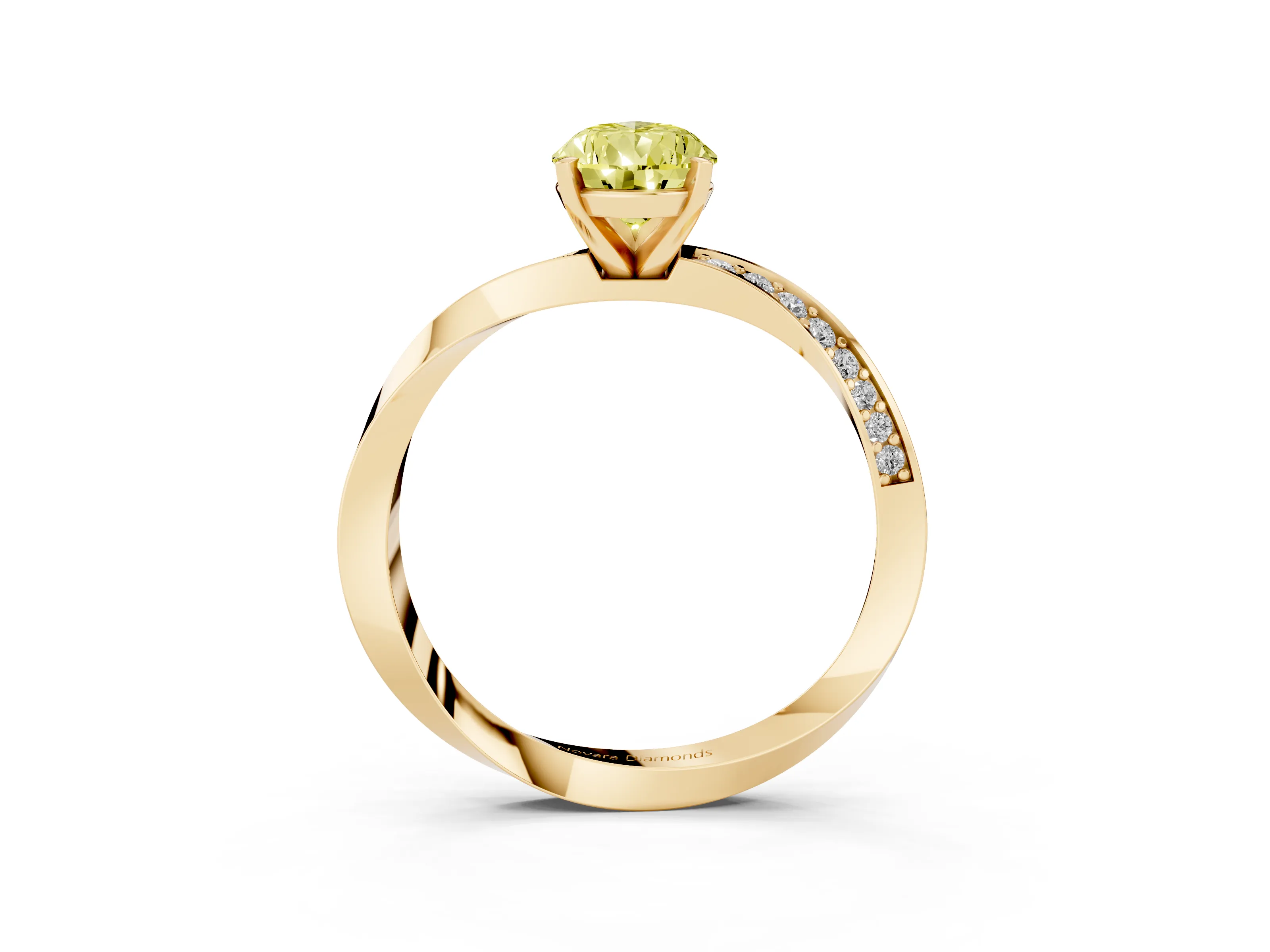 Fancy Yellow Pear Cut Diamond Engagement Ring Set in Yellow gold with Side Stone Accents and Prong Setting