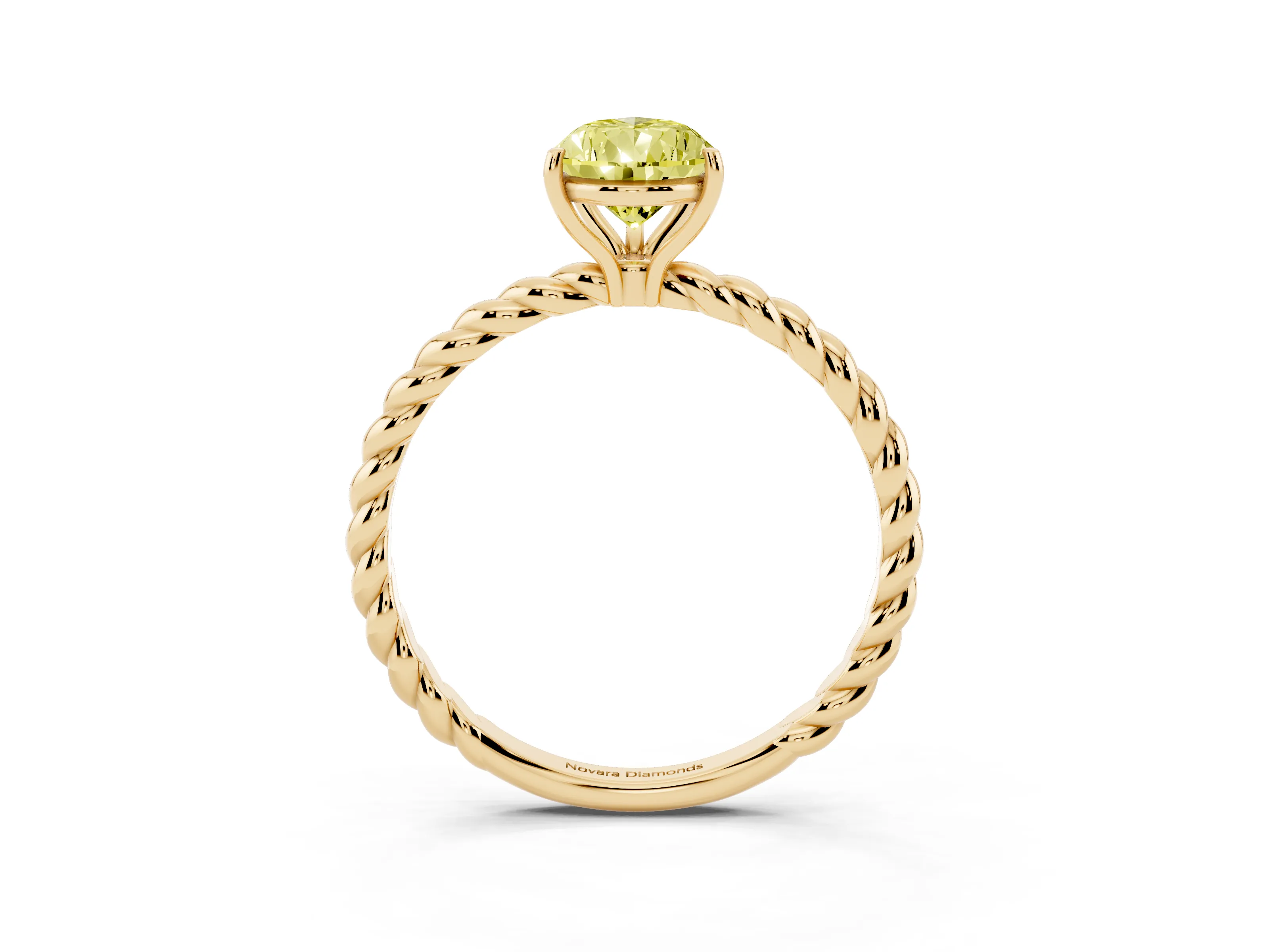 Fancy Yellow Pear Cut Diamond Solitaire Ring Set in Yellow gold with Twist Band and Prong Setting