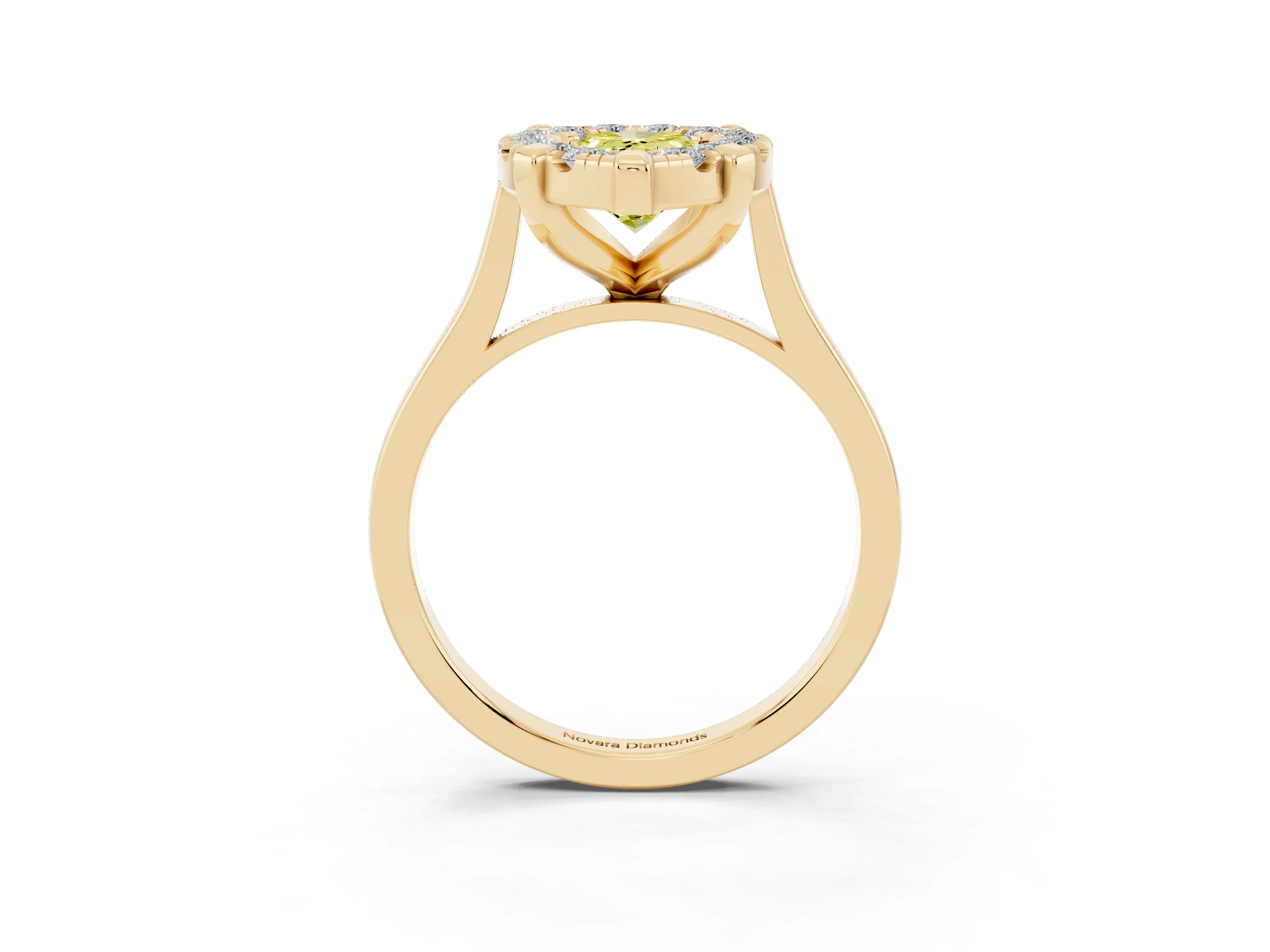 Fancy Yellow Pear Cut Diamond Cluster Halo Solitaire Ring Set in Yellow gold with Prong Setting