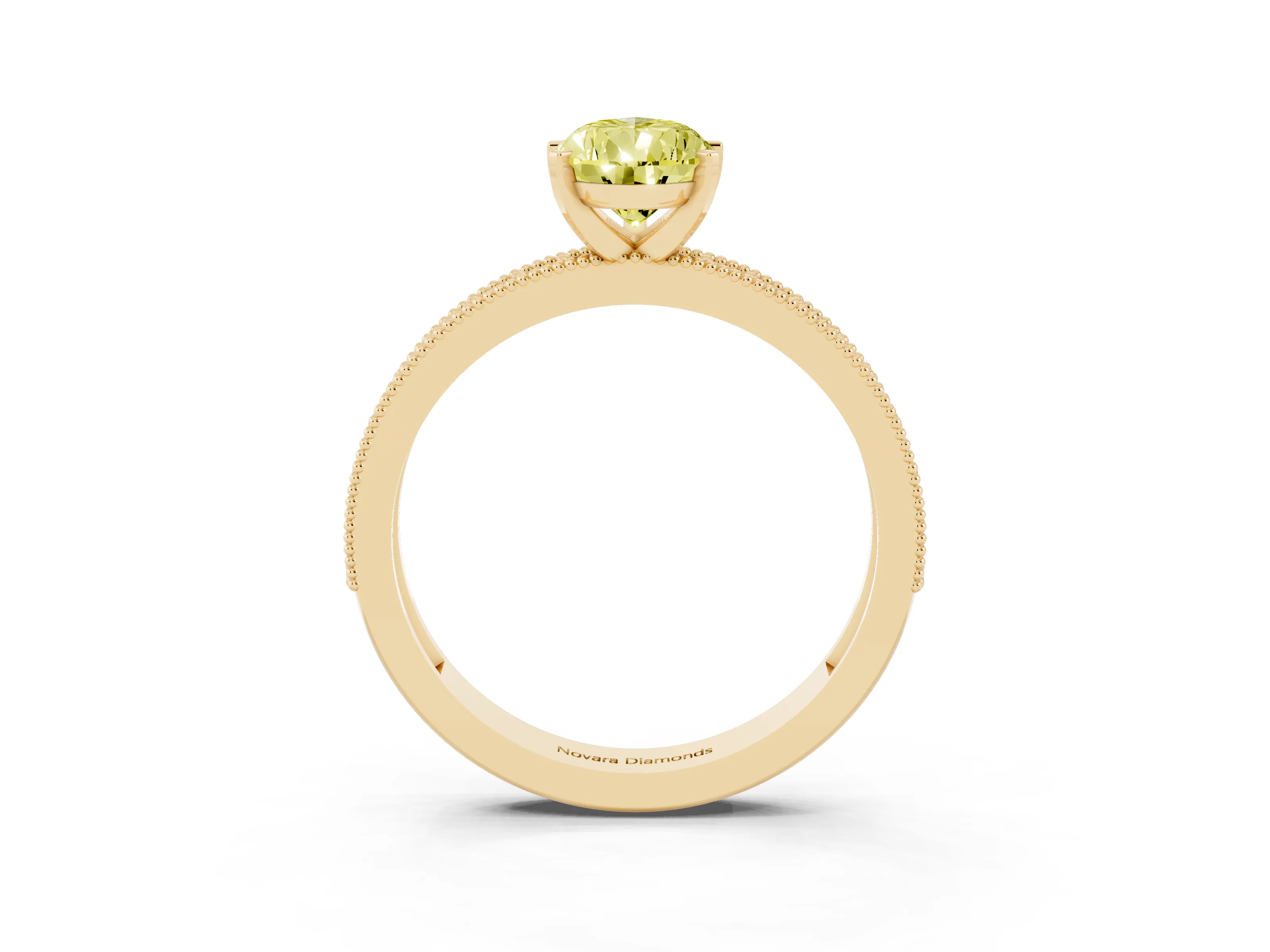 Fancy Yellow Pear Cut Diamond Milgrain Pavé Engagement Ring Set in Yellow gold with Prong Setting