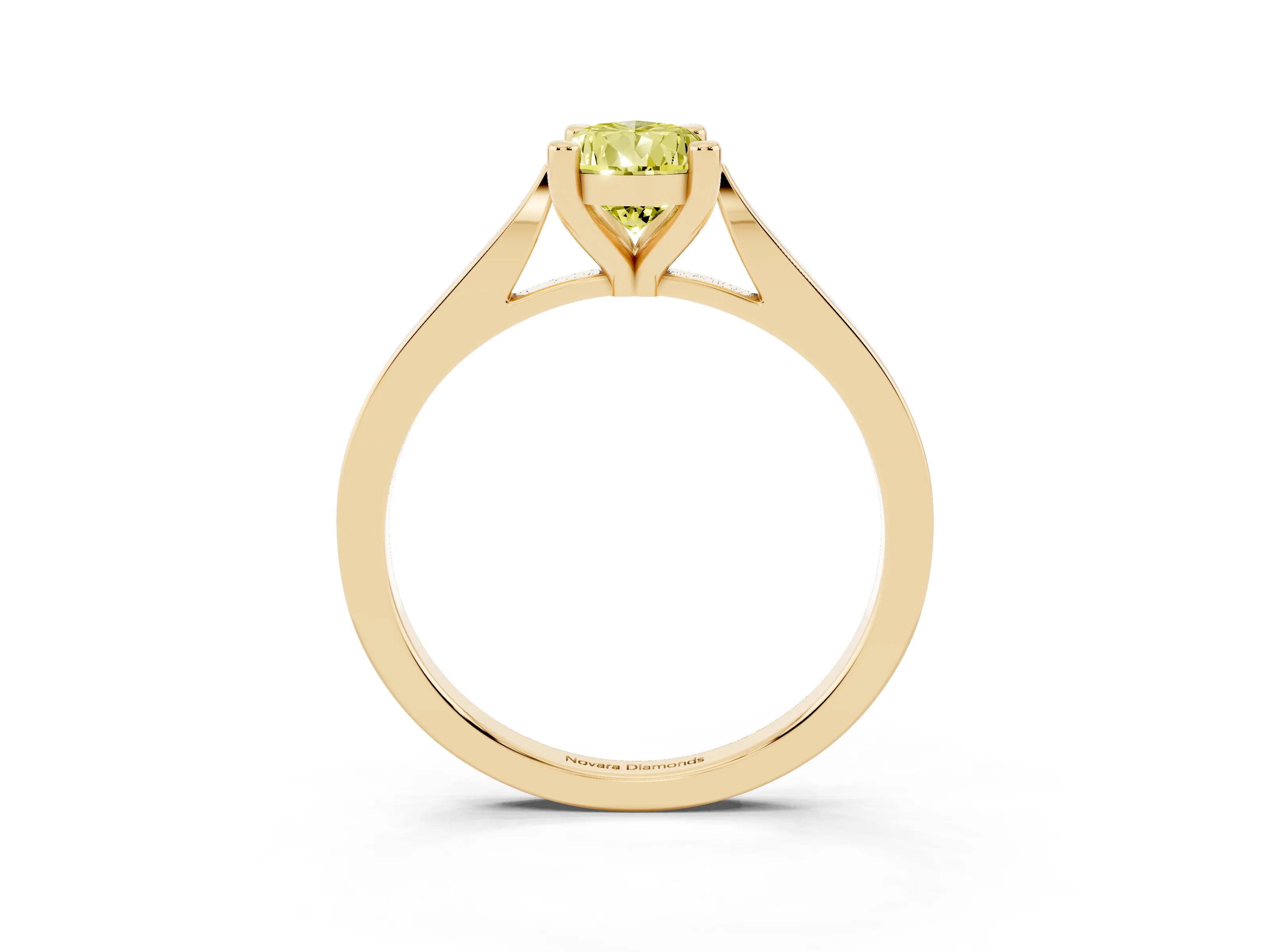 Fancy Yellow Pear Cut Diamond Solitaire Ring Set in Yellow gold with Prong Setting and Tapered Band