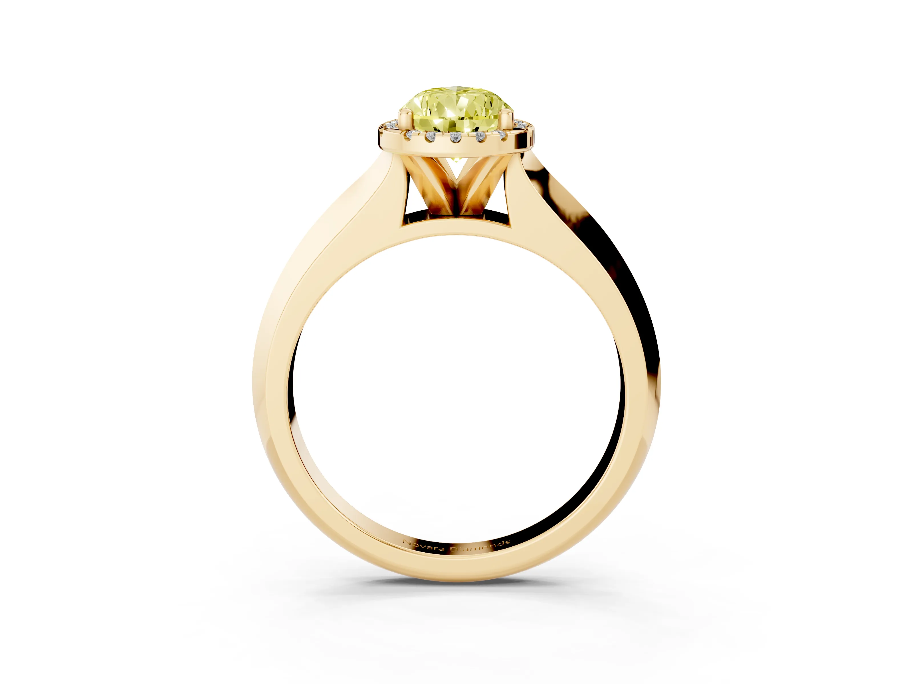 Fancy Yellow Pear Cut Diamond Halo Ring Set in Yellow gold with Cathedral Band and Prong Setting