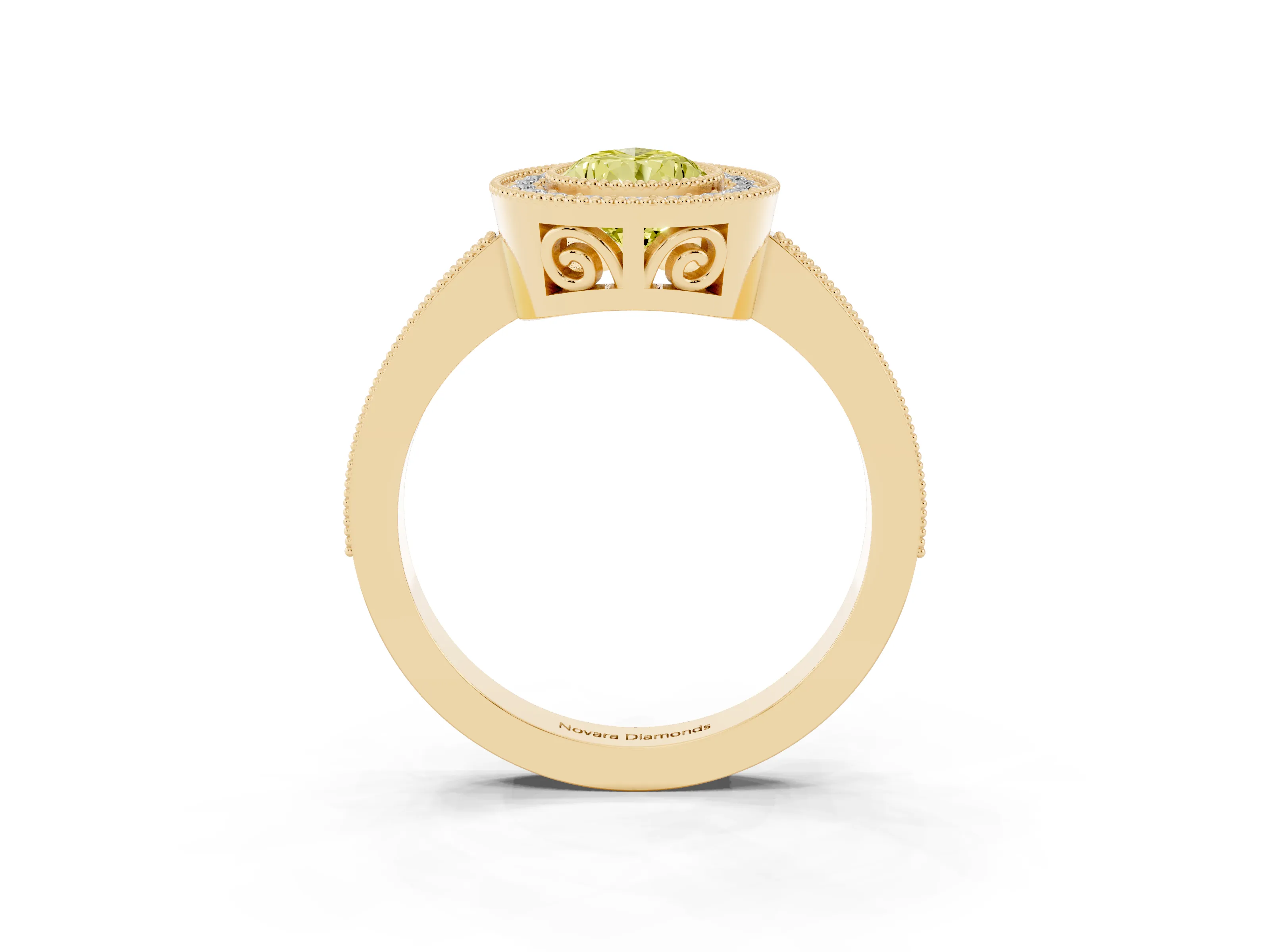 Fancy Yellow Pear Cut Diamond Round Halo Ring Set in Yellow gold with Pavé Band
