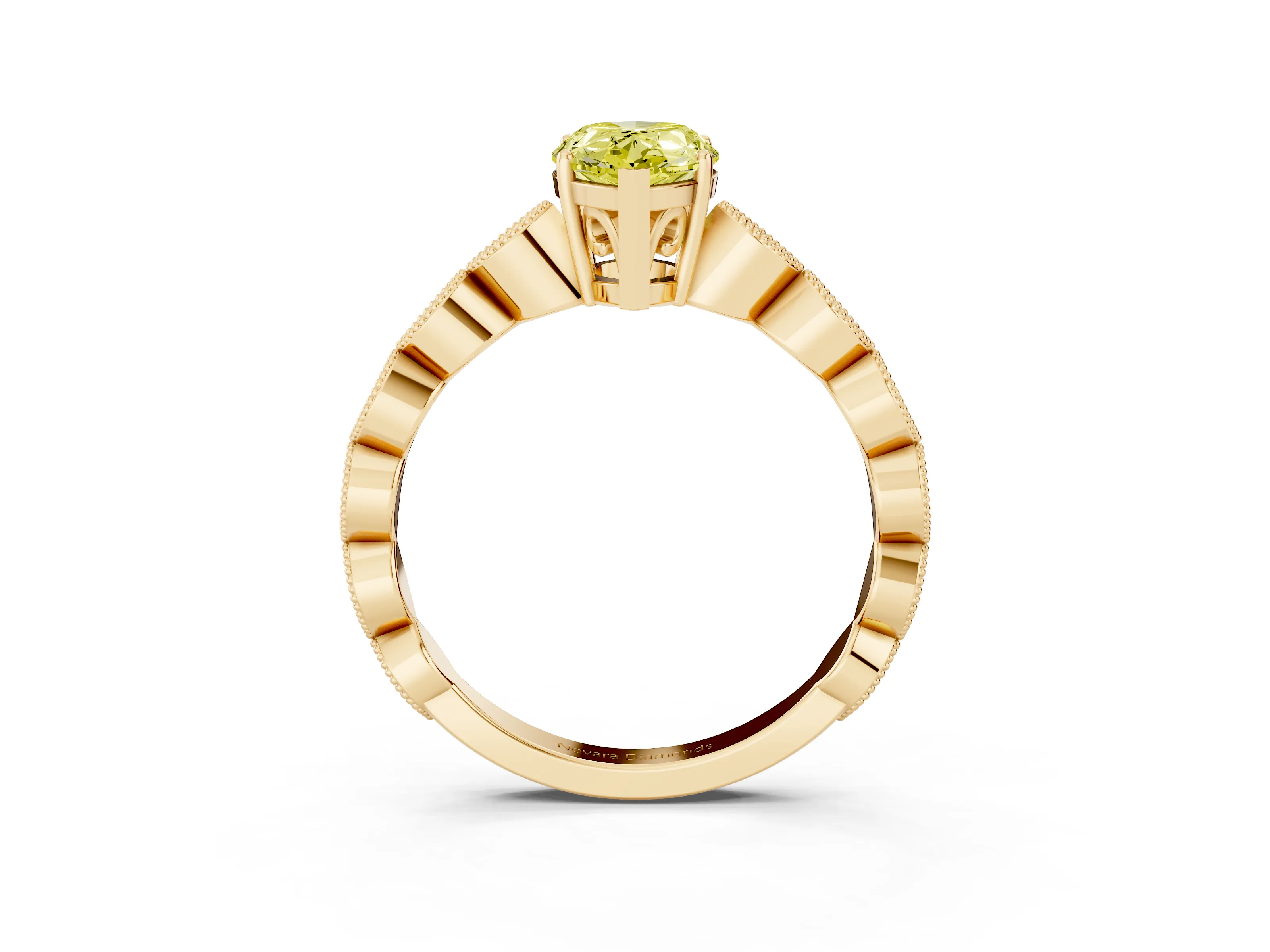 Fancy Yellow Pear Cut Diamond Solitaire Ring Set in Yellow gold with Infinity Twist Pavé Band