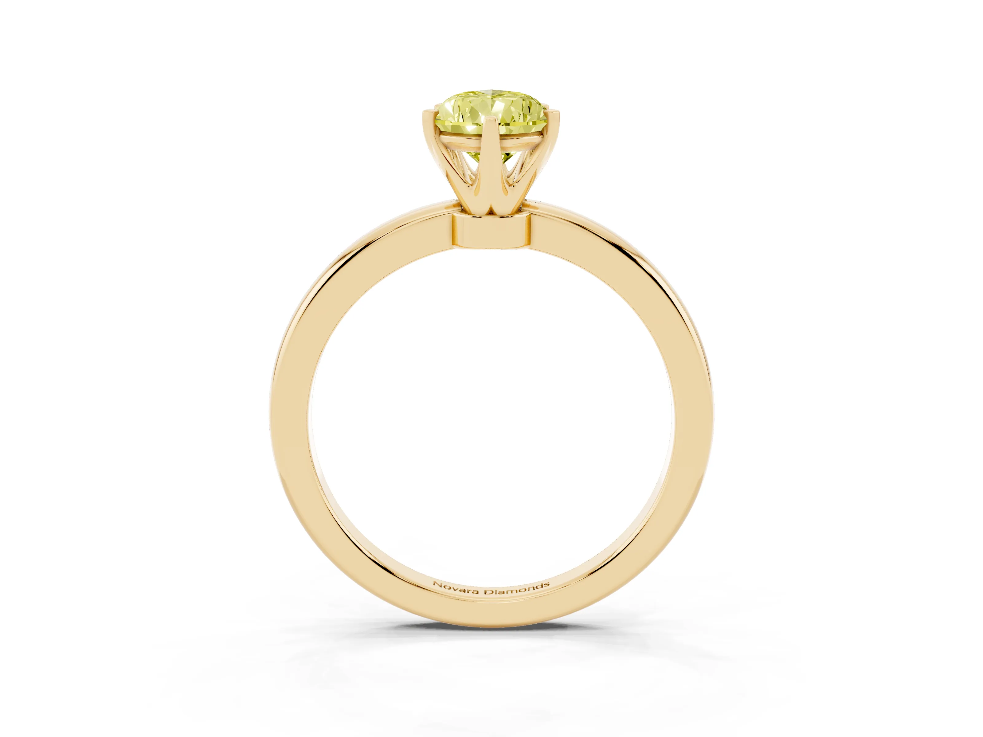 Fancy Yellow Pear Cut Diamond Solitaire Ring Set in Yellow gold with Raised Prong Setting on a Classic Band