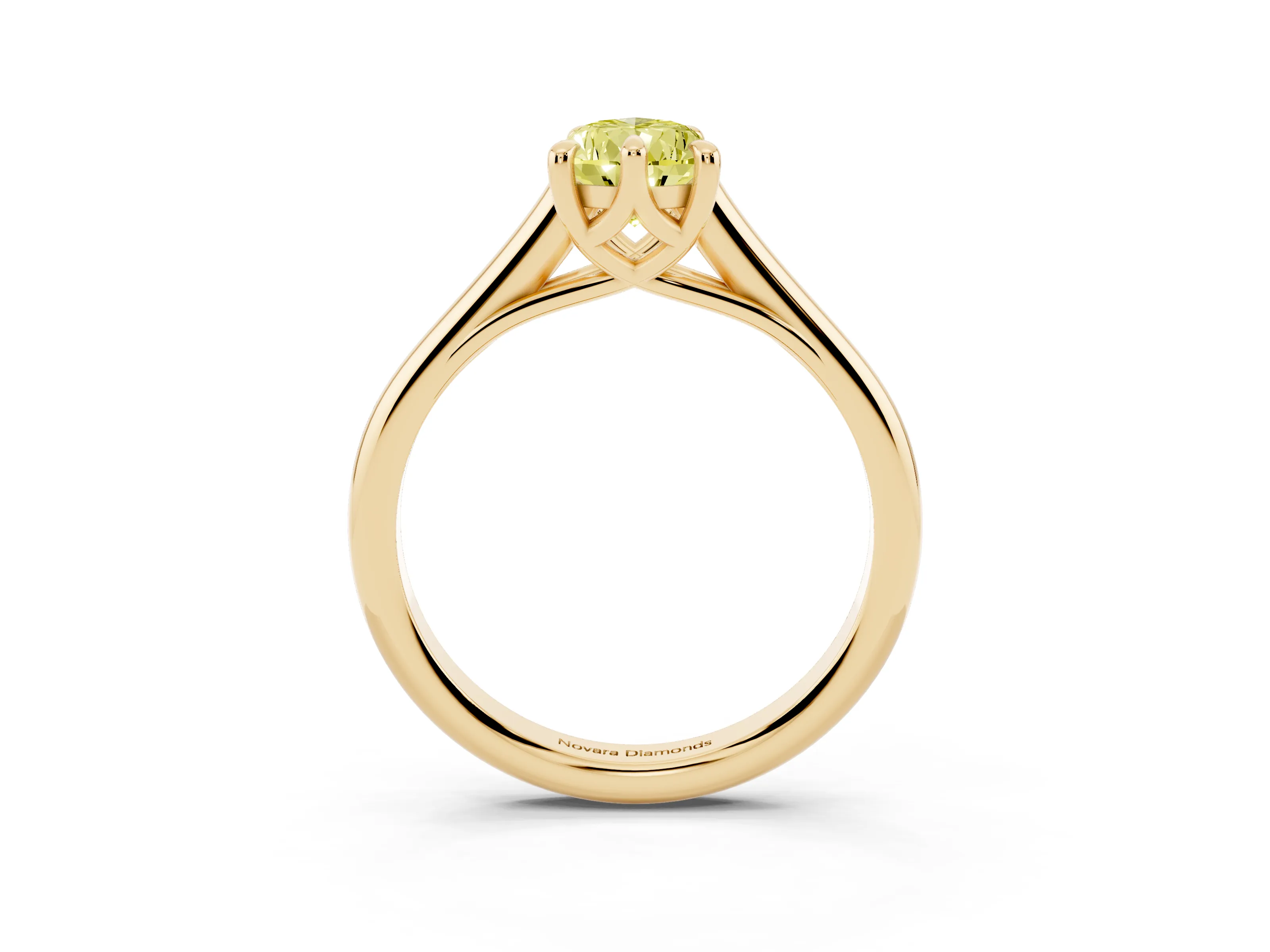 Fancy Yellow Pear Cut Diamond Solitaire Engagement Ring Set in Yellow gold with Prong Setting and Plain Classic Band