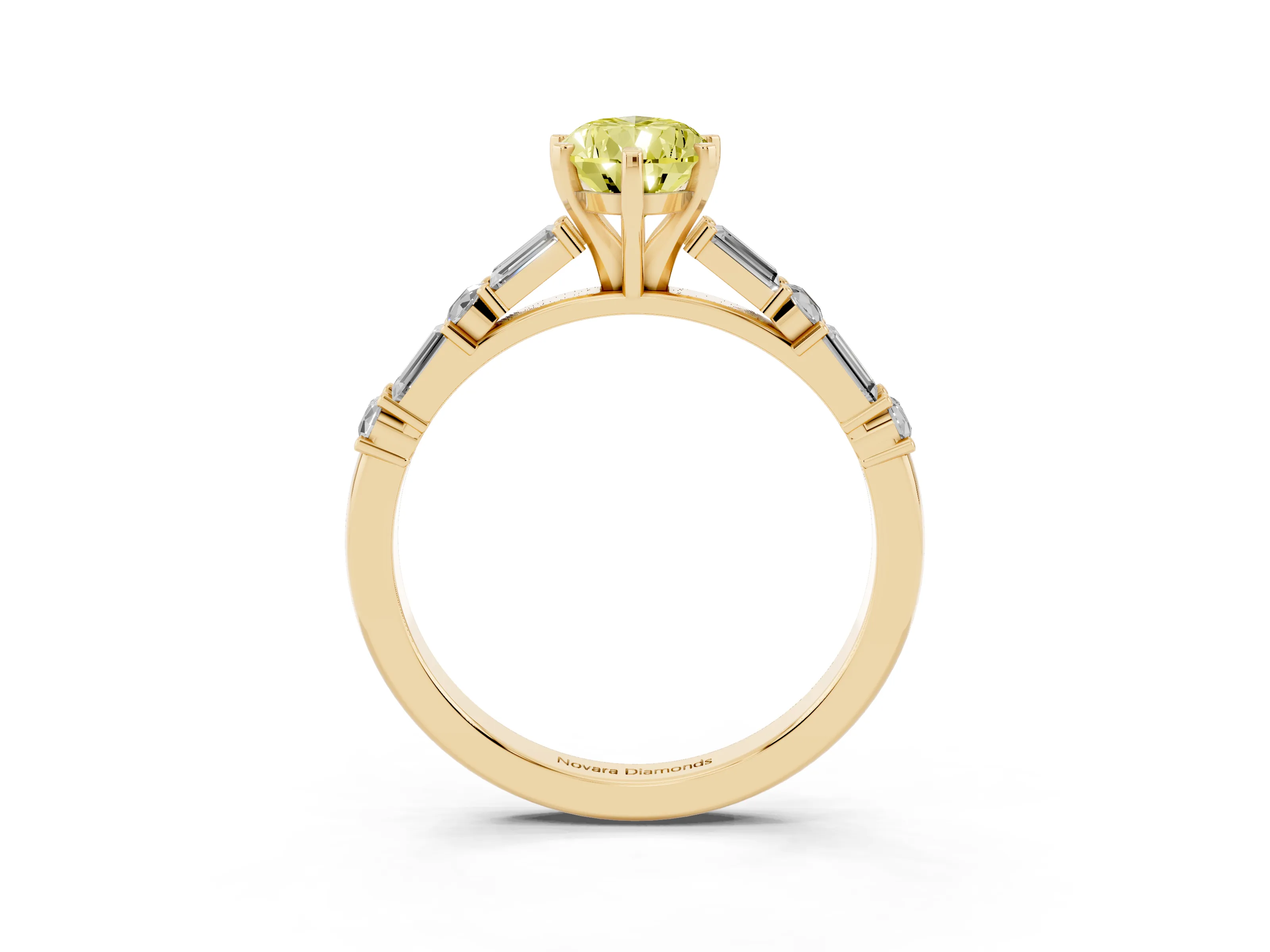 Fancy Yellow Pear Cut Diamond Solitaire Set in Yellow gold with Side Baguettes and Channel Set Band