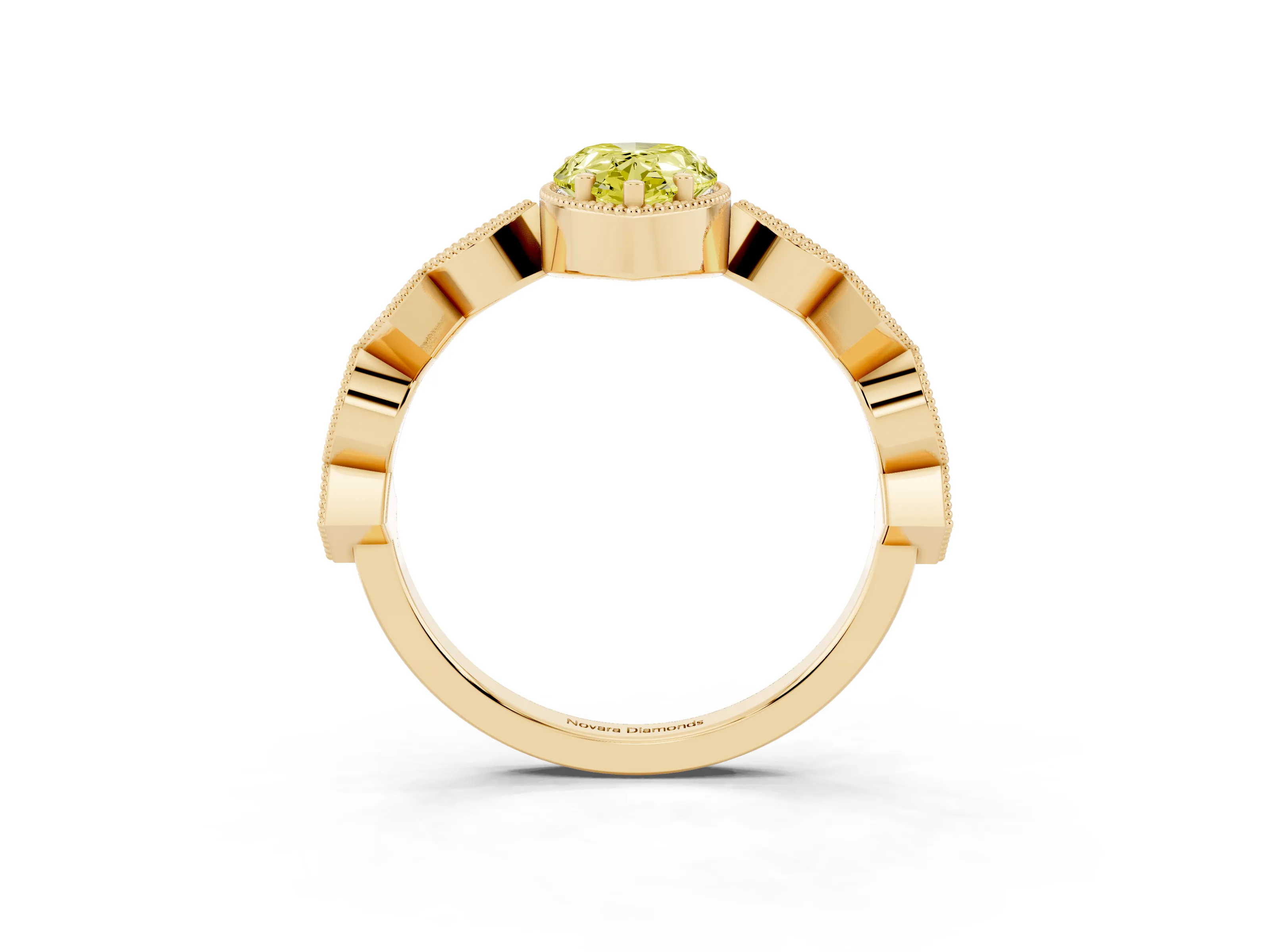 Fancy Yellow Pear Cut Diamond Milgrain Marquise Twist Band Ring Set in Yellow gold with Prong Setting